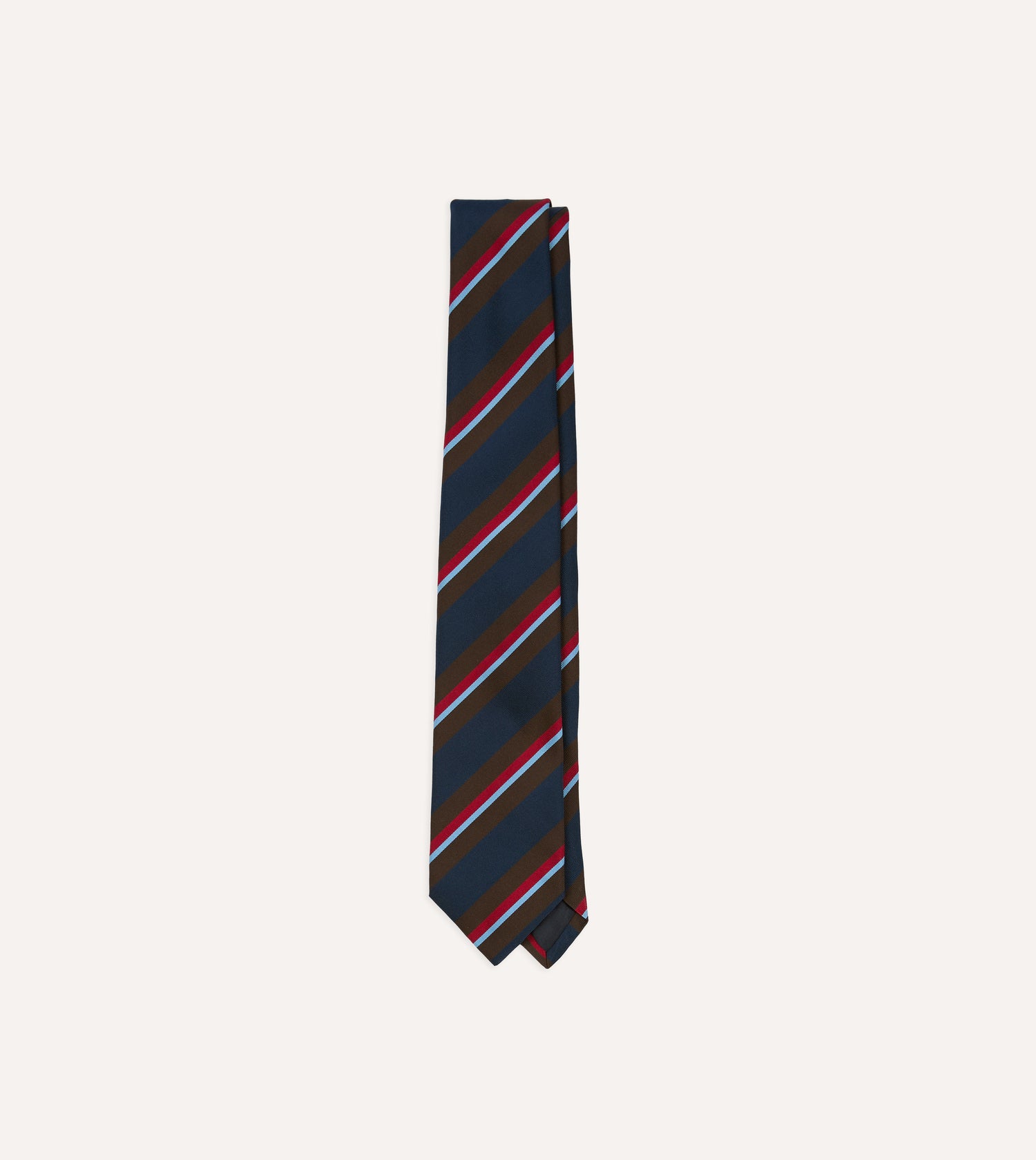 Brown and Navy Regimental Stripe Mogador Cotton-Silk Tipped Tie