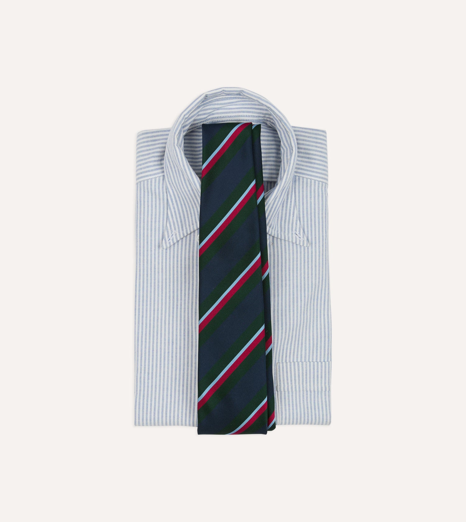 Green and Navy Regimental Stripe Mogador Cotton-Silk Tipped Tie