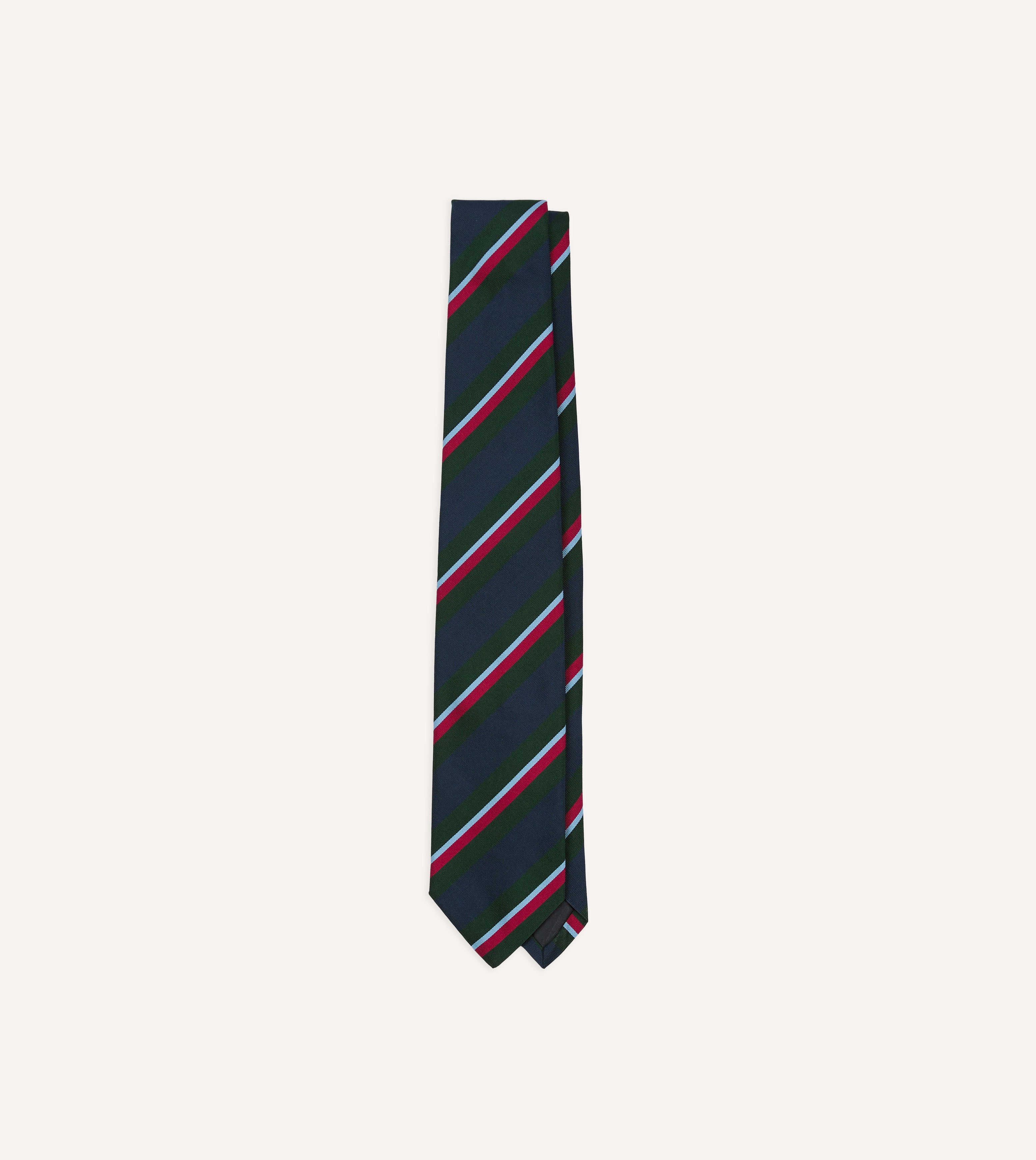 Green and Navy Regimental Stripe Mogador Cotton-Silk Tipped Tie