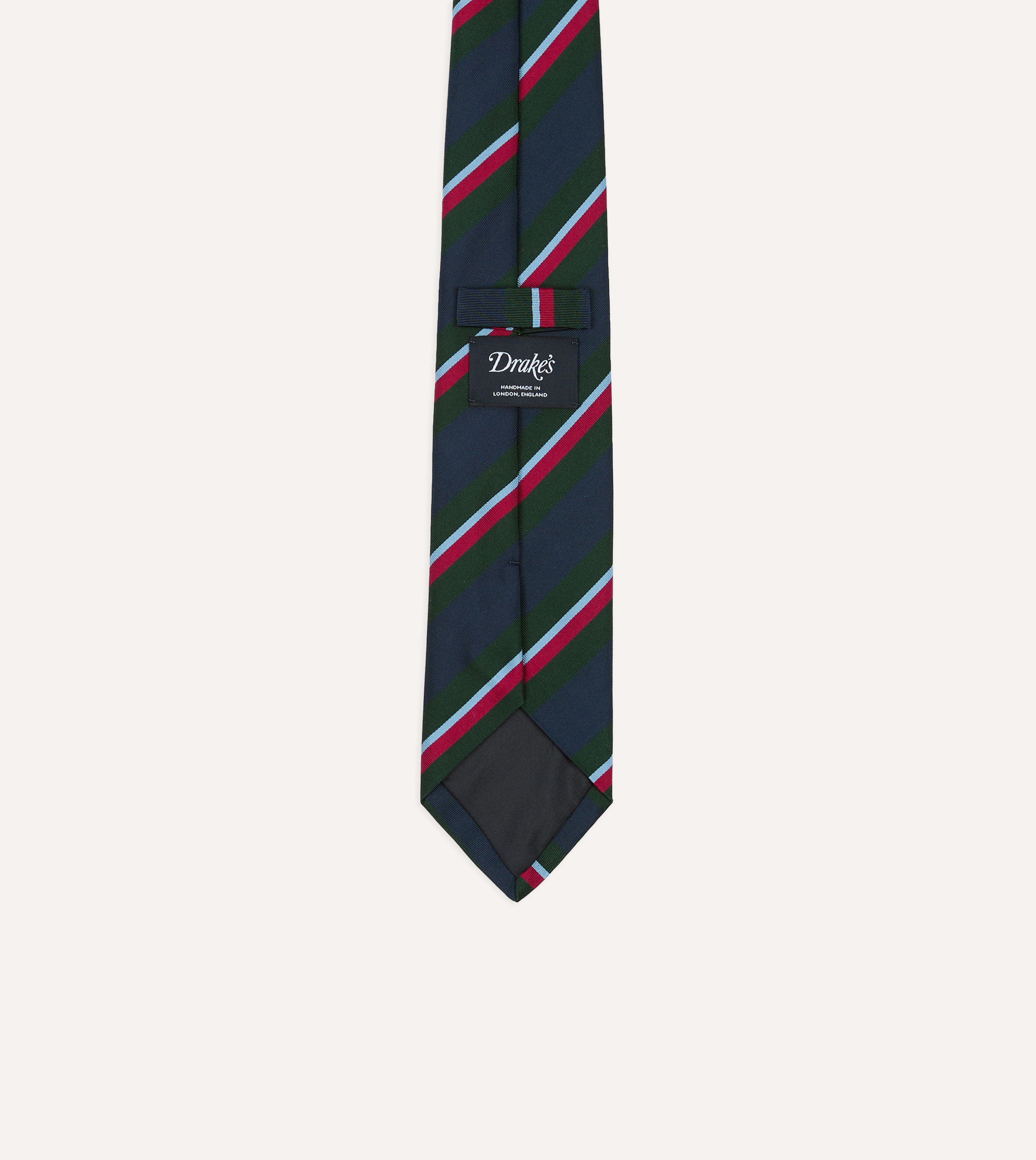 Green and Navy Regimental Stripe Mogador Cotton-Silk Tipped Tie