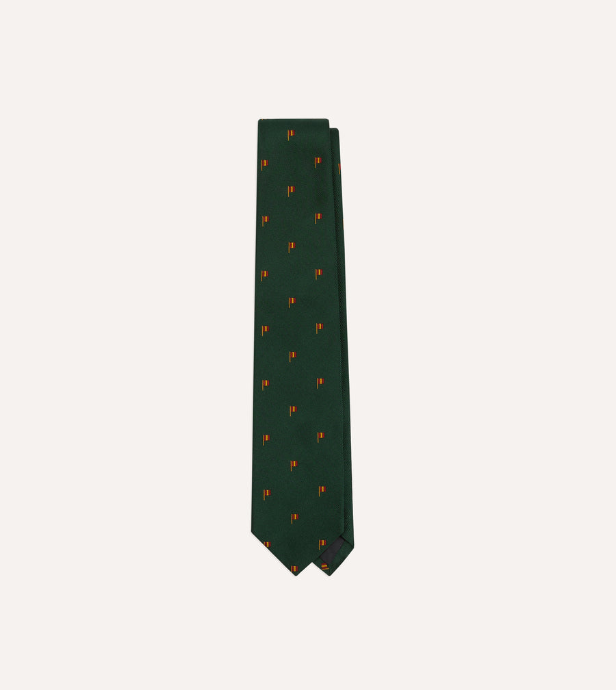 Green Flag Motif Repp Silk Tipped Tie