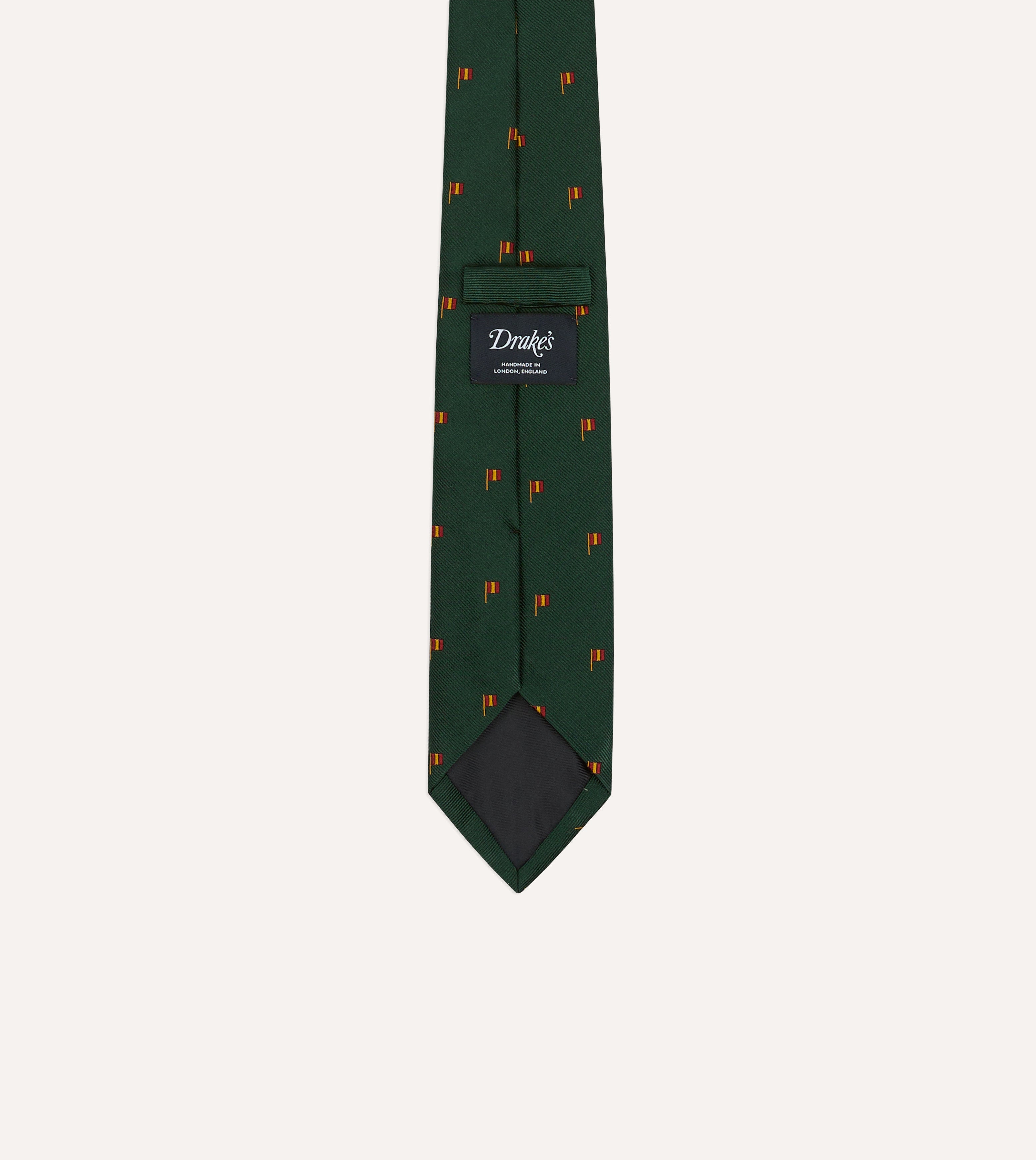 Green Flag Motif Repp Silk Tipped Tie