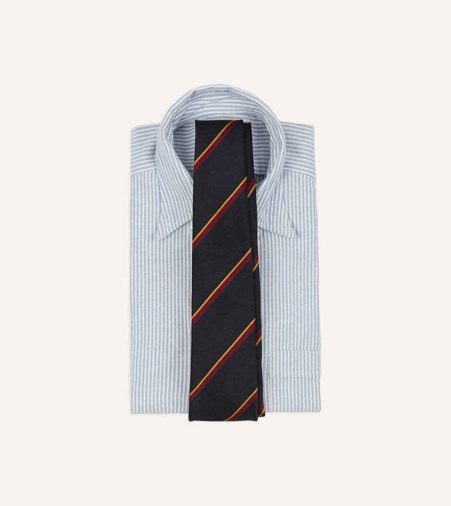 Navy, Red and Yellow Regimental Stripe Repp Silk Tipped Tie