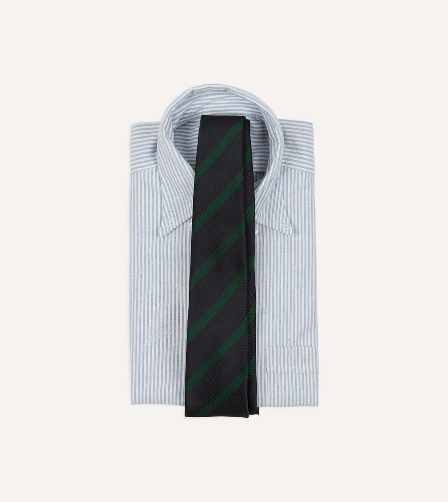 Navy and Green Bar Stripe Repp Silk Tipped Tie
