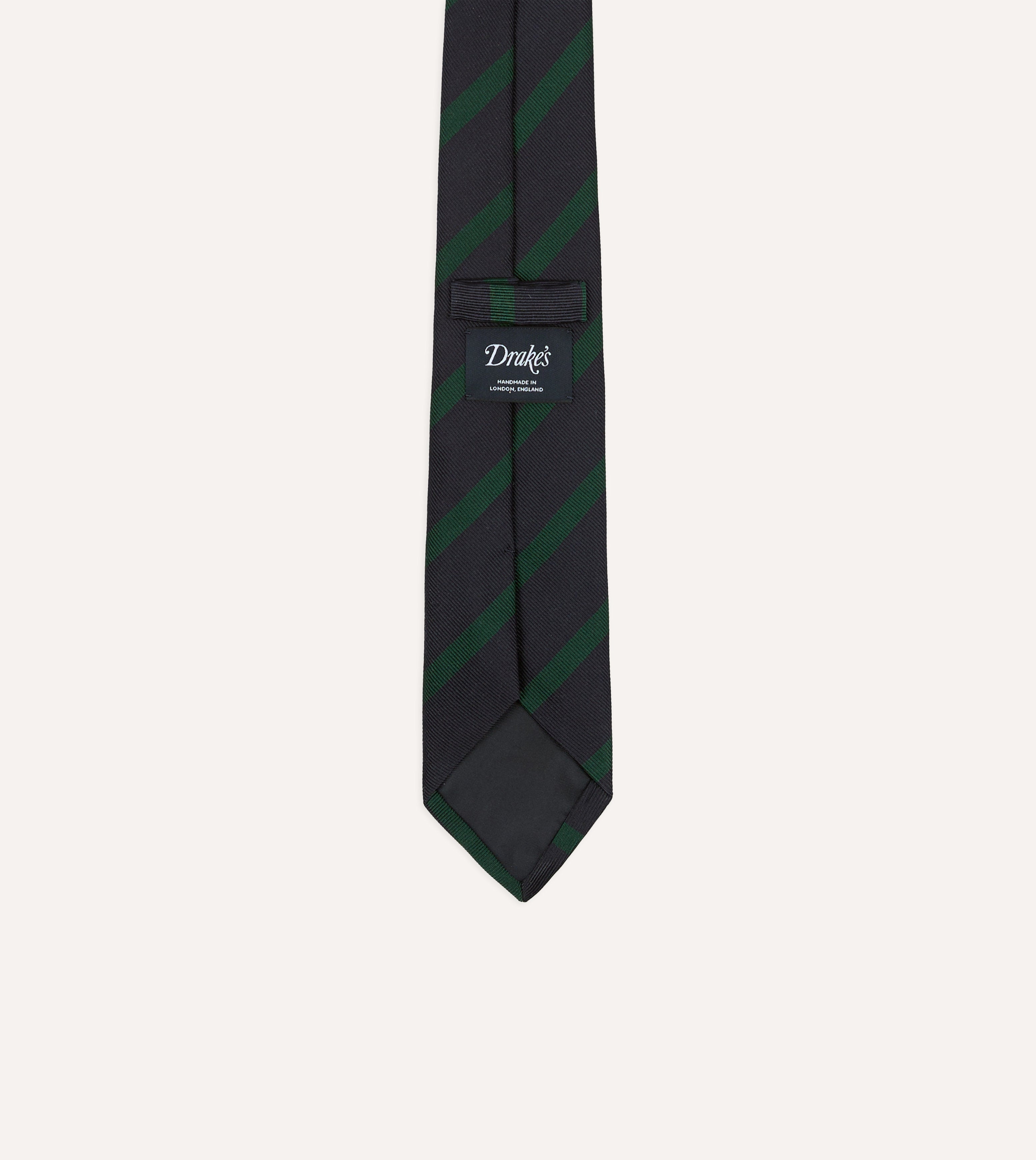 Navy and Green Bar Stripe Repp Silk Tipped Tie