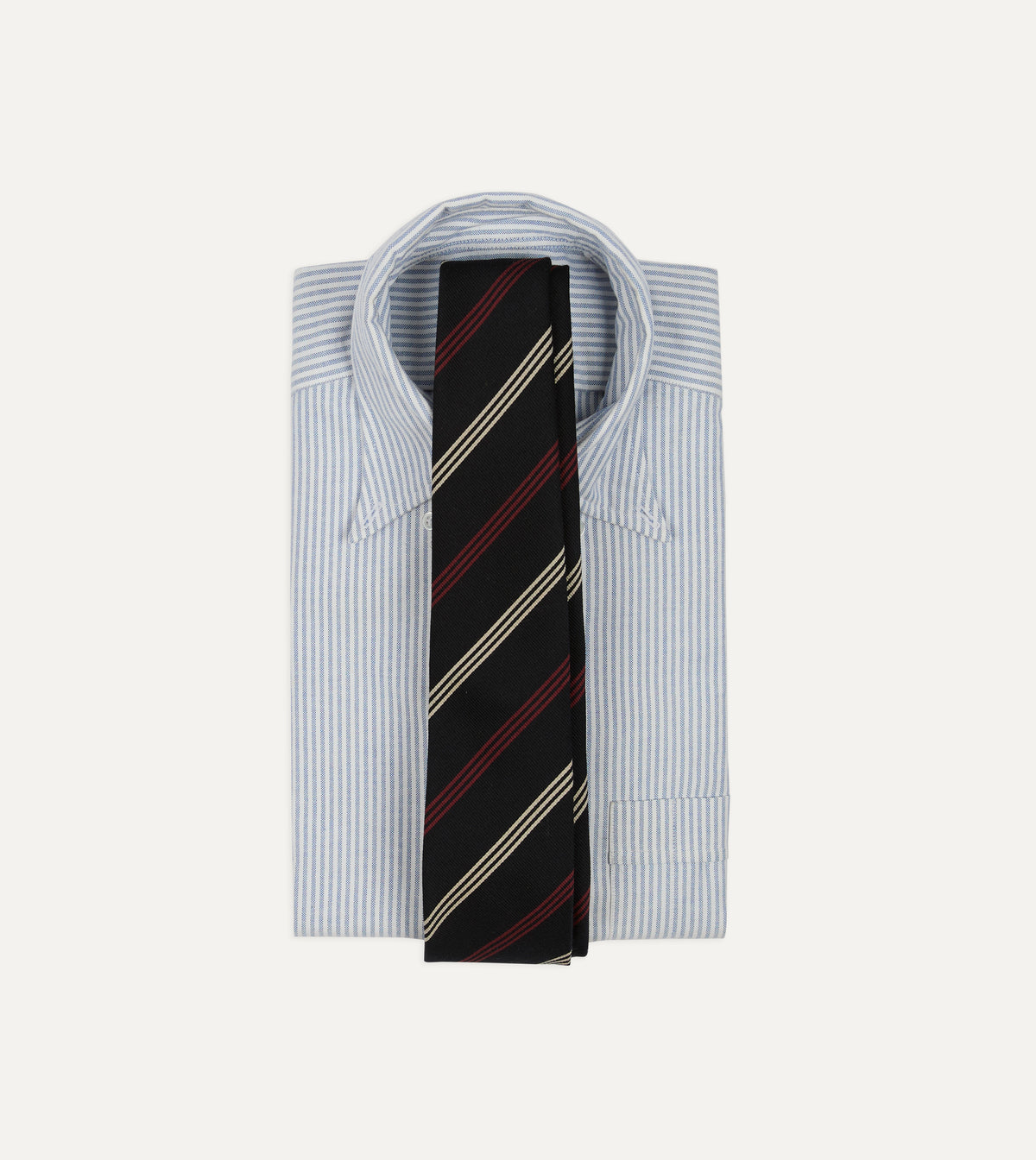 Navy, Red and White Stripe Repp Wool-Silk Tipped Tie