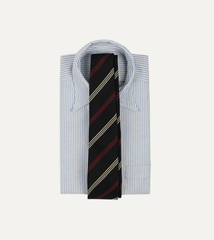 Navy, Red and White Stripe Repp Wool-Silk Tipped Tie