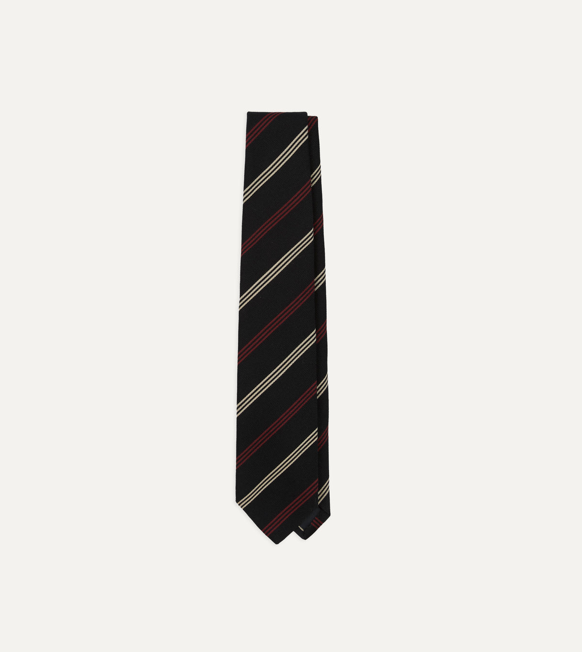 Navy, Red and White Stripe Repp Wool-Silk Tipped Tie