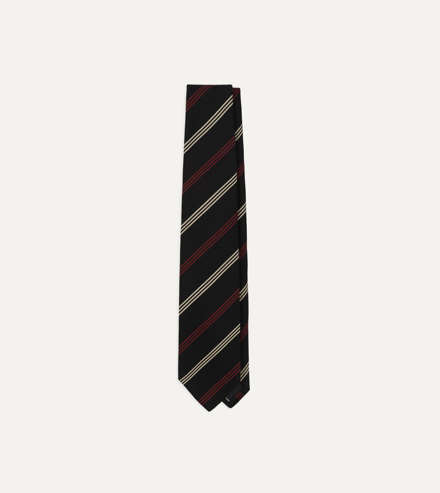 Navy, Red and White Stripe Repp Wool-Silk Tipped Tie