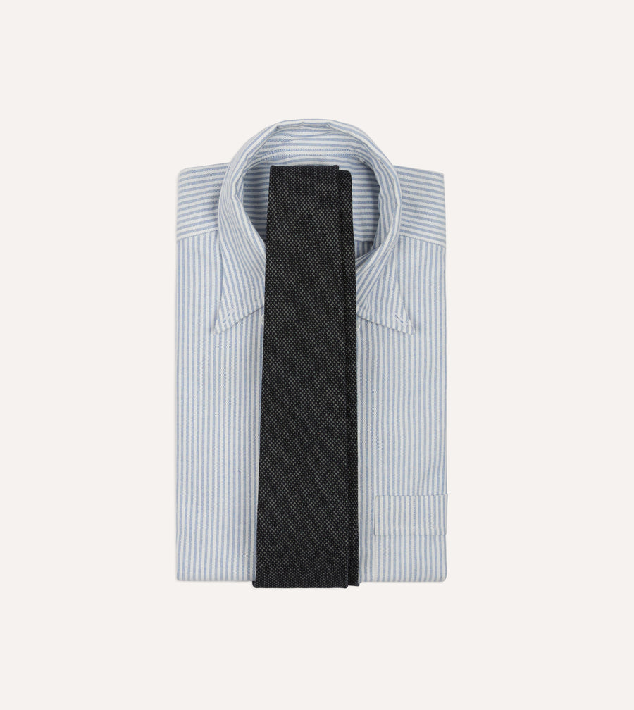 Navy Oxford Weave Wool-Silk Tipped Tie