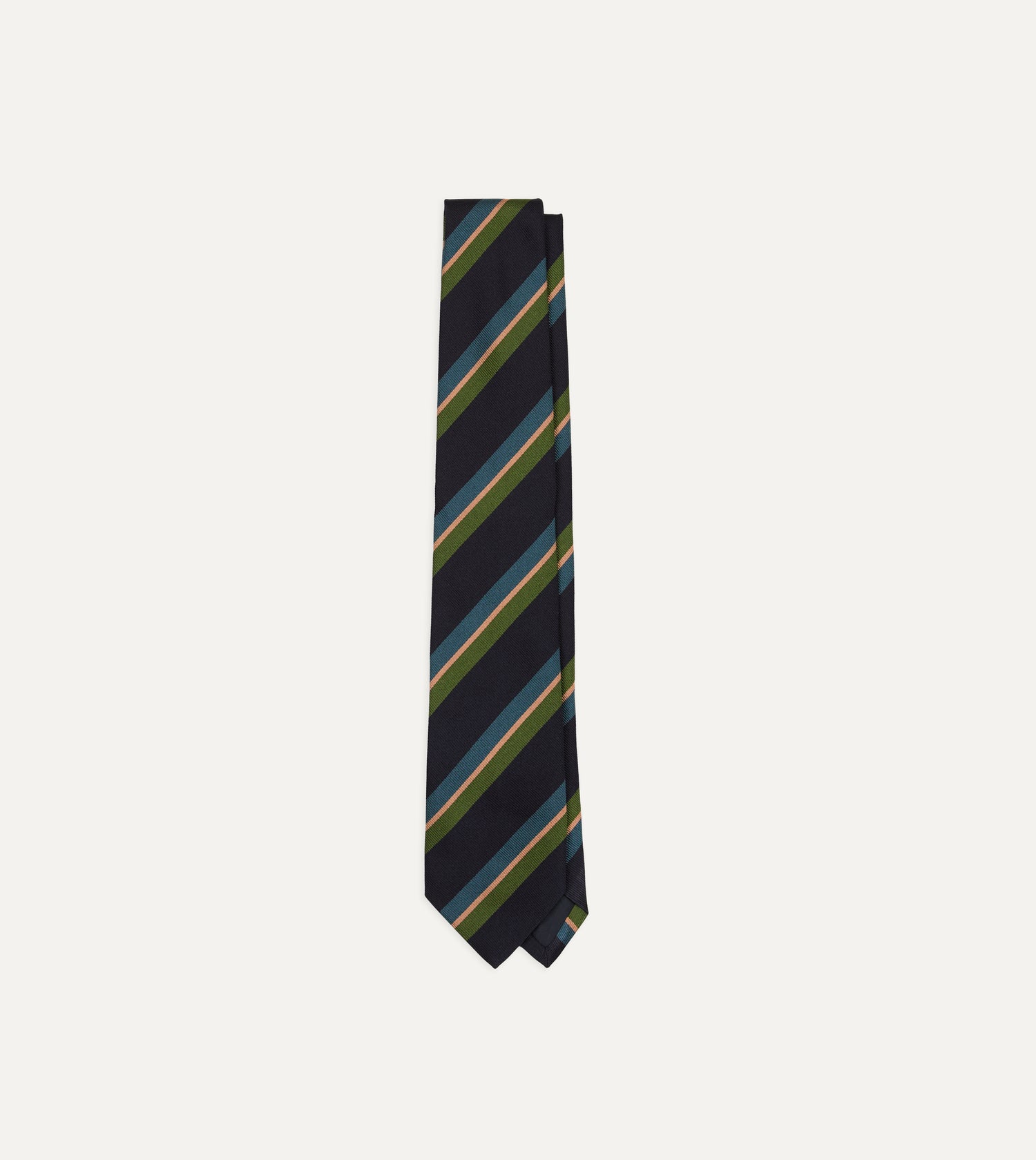 Navy, Green, Blue and Yellow Sandwich Stripe Repp Silk Tipped Tie
