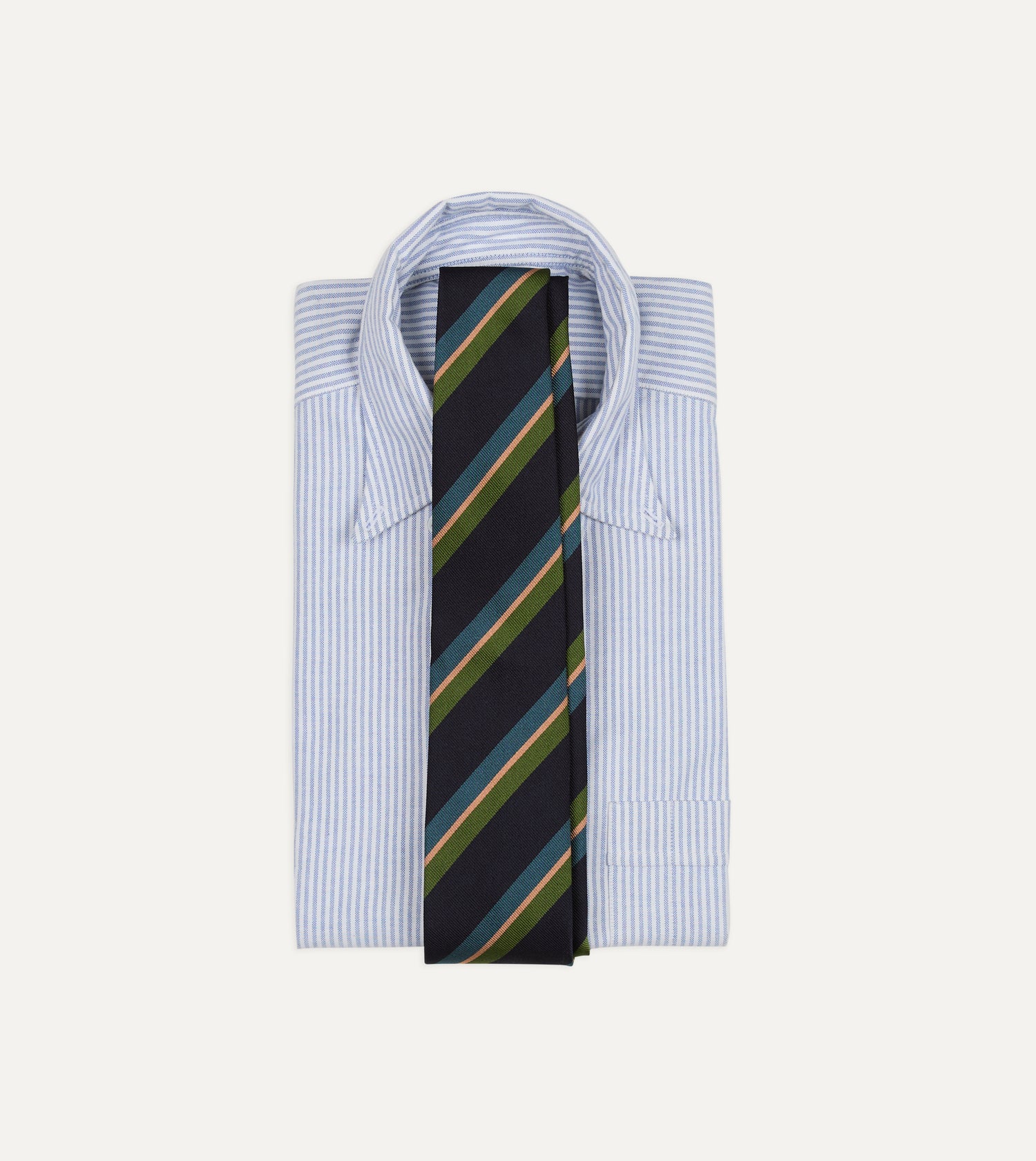 Navy, Green, Blue and Yellow Sandwich Stripe Repp Silk Tipped Tie