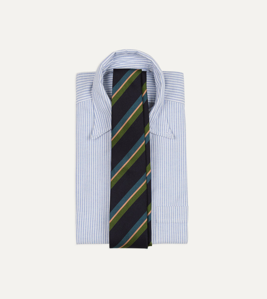 Navy, Green, Blue and Yellow Sandwich Stripe Repp Silk Tipped Tie
