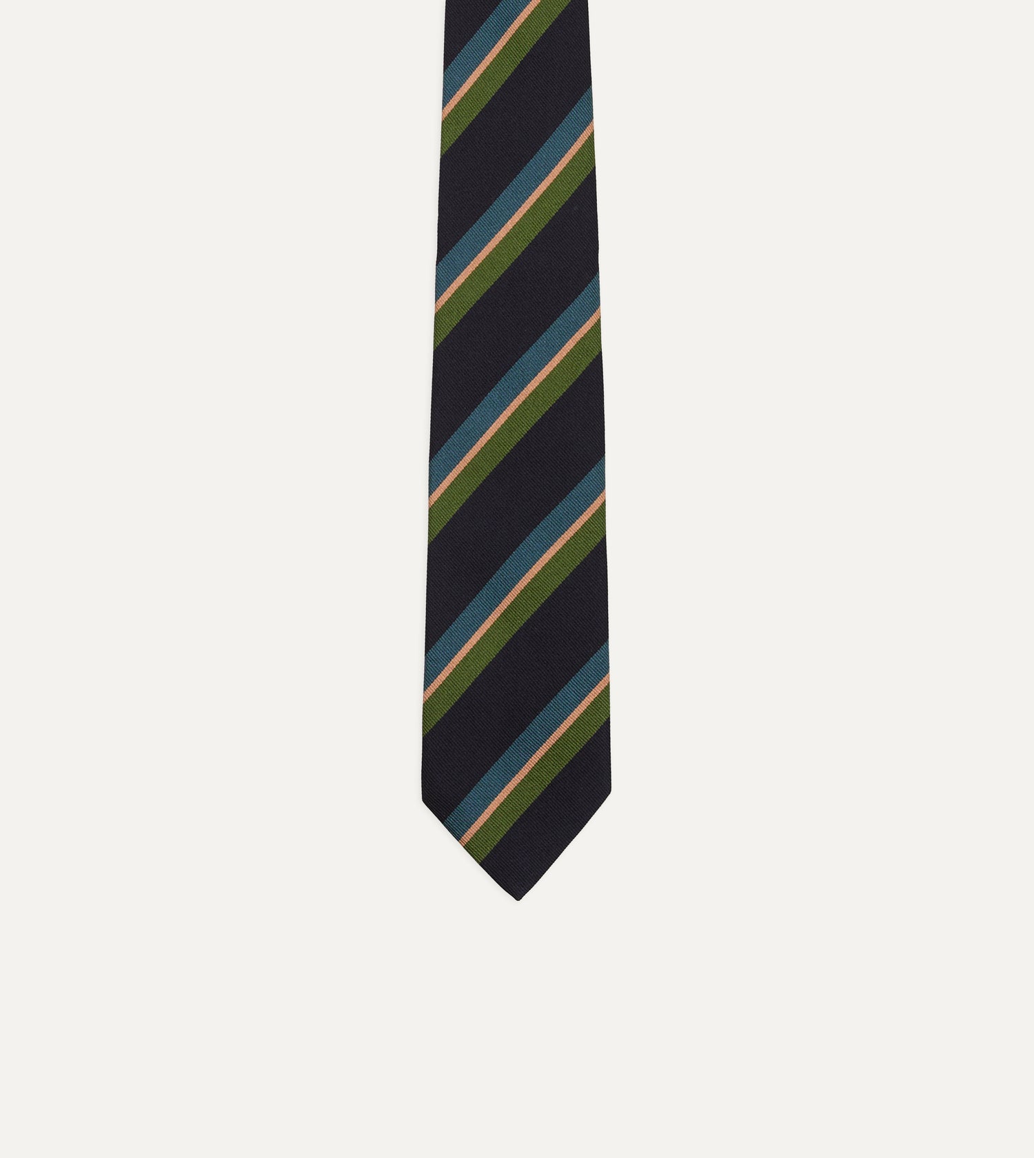 Navy, Green, Blue and Yellow Sandwich Stripe Repp Silk Tipped Tie