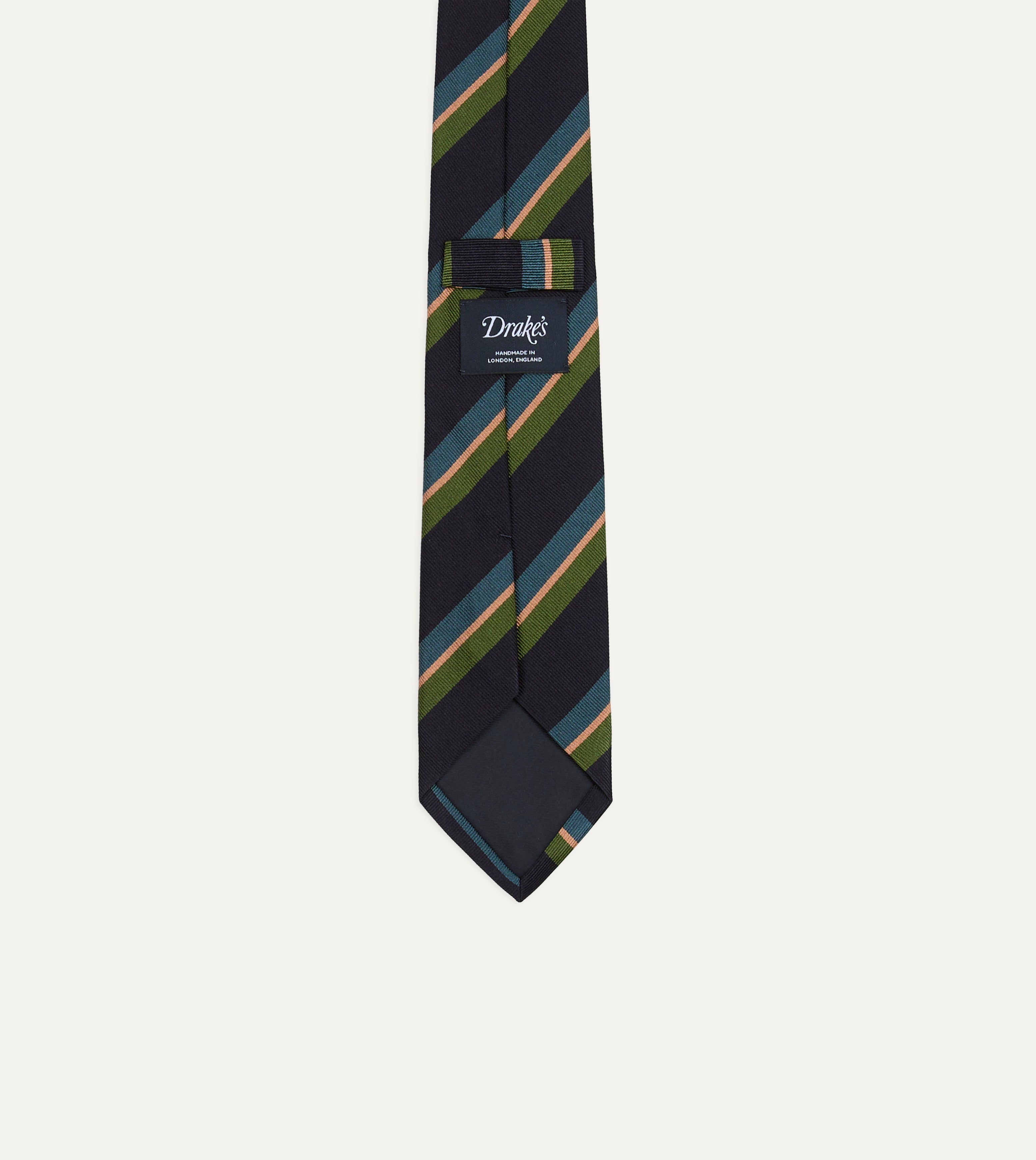 Navy, Green, Blue and Yellow Sandwich Stripe Repp Silk Tipped Tie