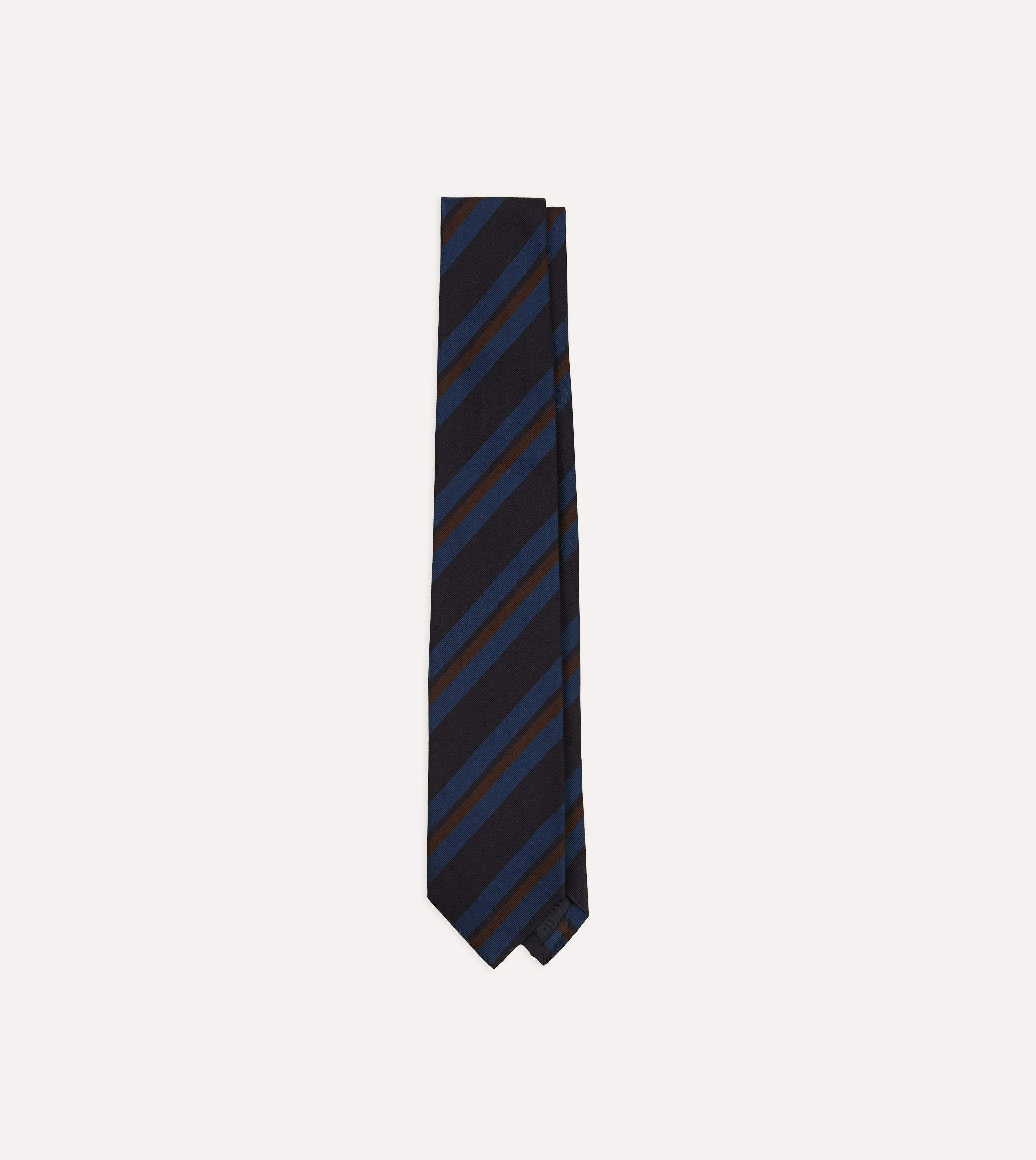 Blue and Brown Stripe Mogador Cotton-Silk Tipped Tie
