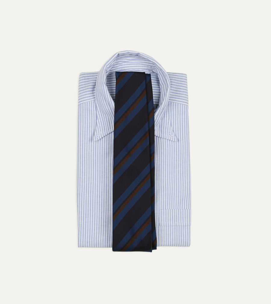 Blue and Brown Stripe Mogador Cotton-Silk Tipped Tie