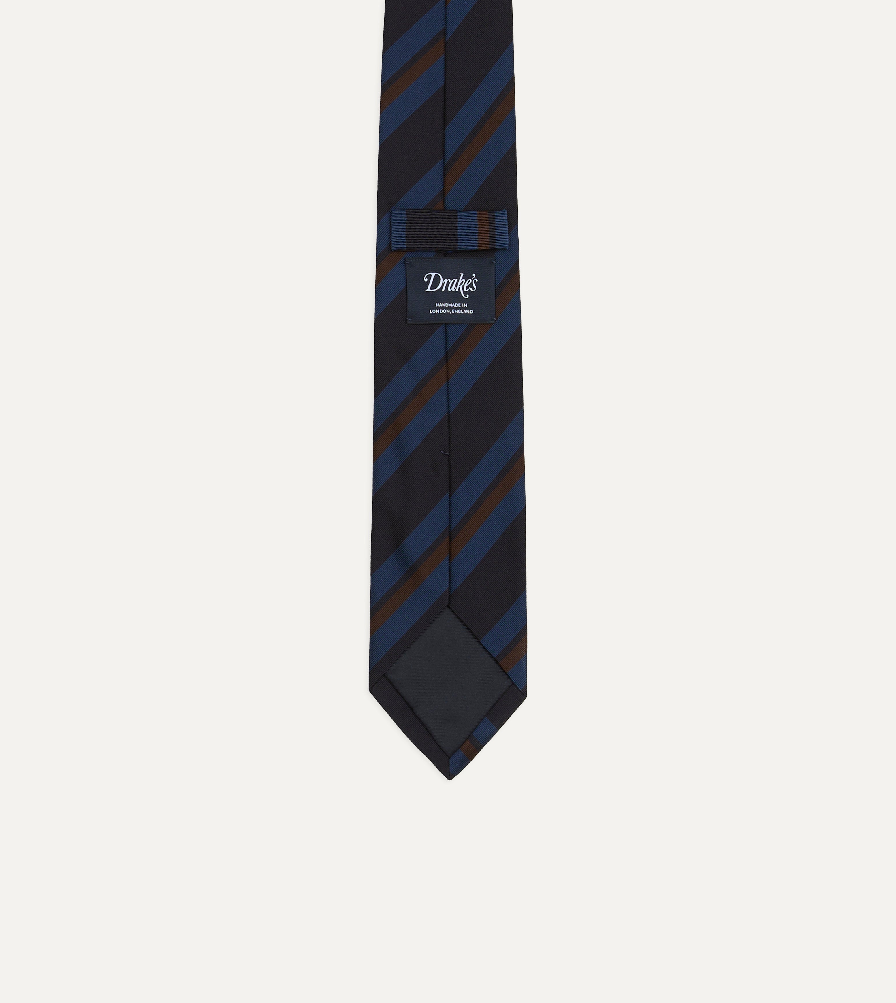 Blue and Brown Stripe Mogador Cotton-Silk Tipped Tie