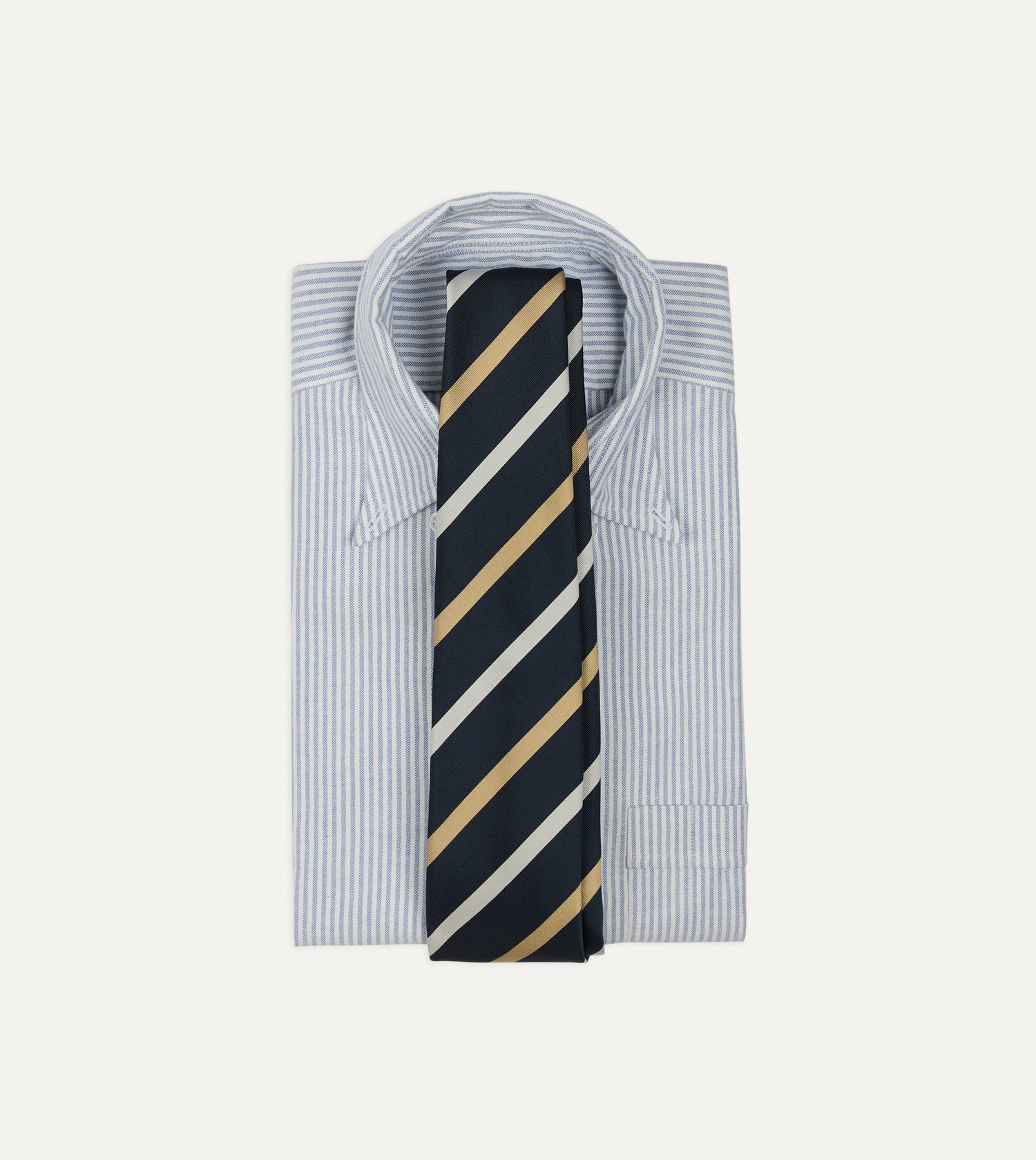 Navy, White and Sand Stripe Mogador Cotton-Silk Tipped Tie