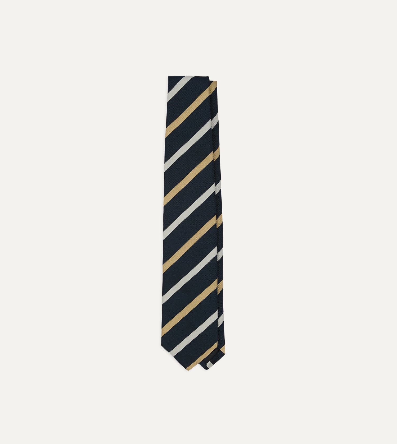 Navy, White and Sand Stripe Mogador Cotton-Silk Tipped Tie