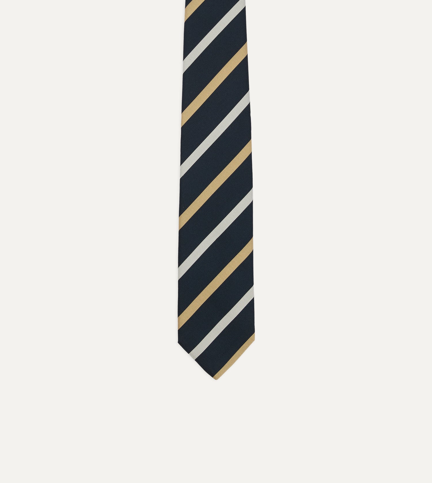 Navy, White and Sand Stripe Mogador Cotton-Silk Tipped Tie