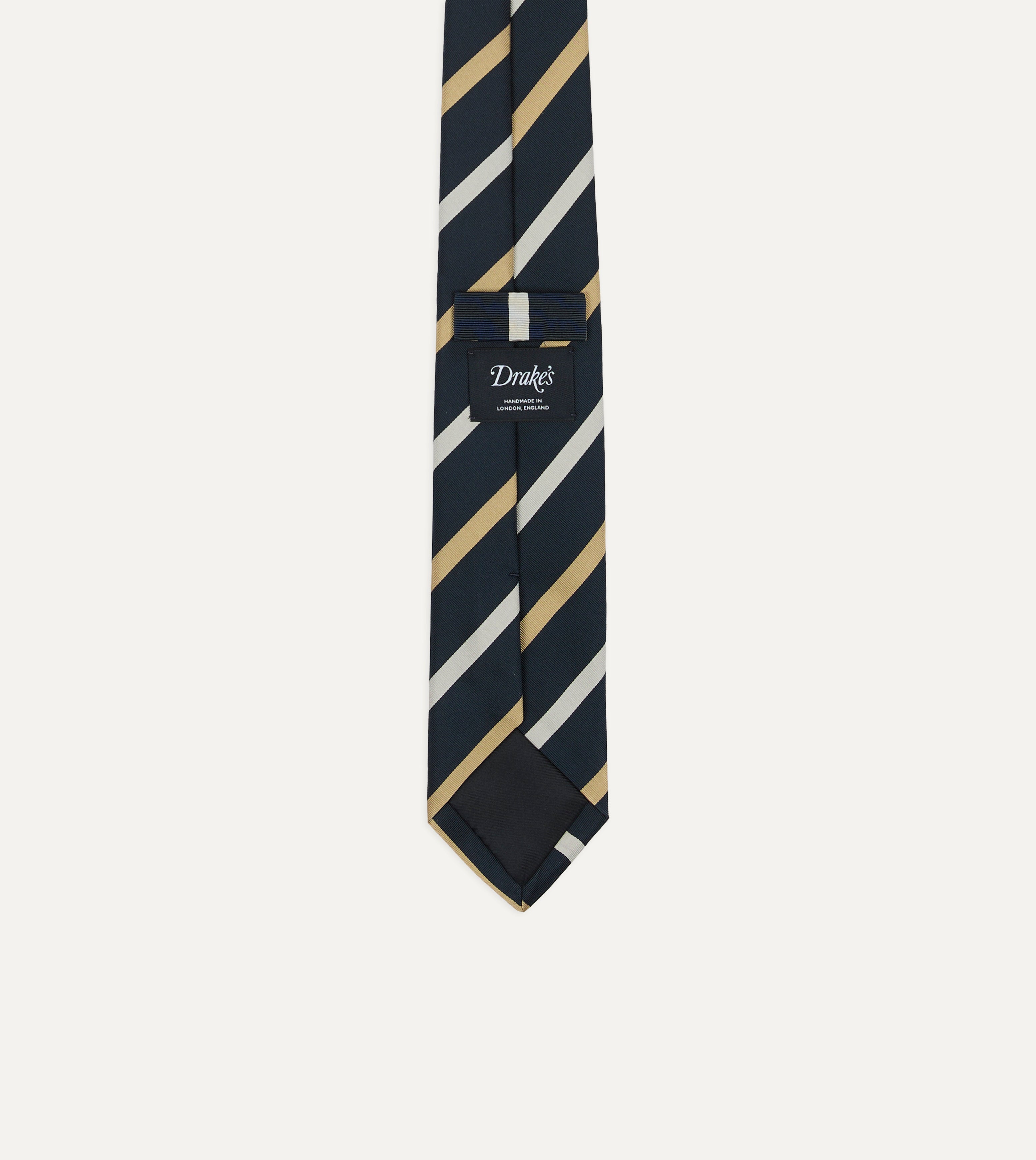Navy, White and Sand Stripe Mogador Cotton-Silk Tipped Tie