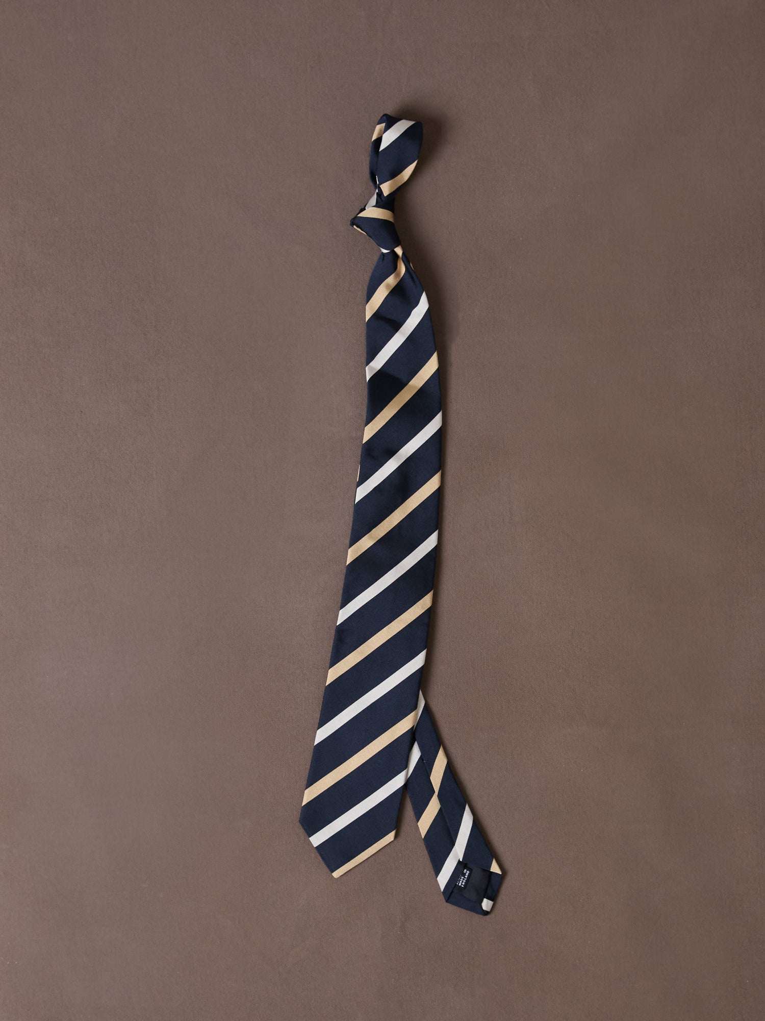 Navy, White and Sand Stripe Mogador Cotton-Silk Tipped Tie
