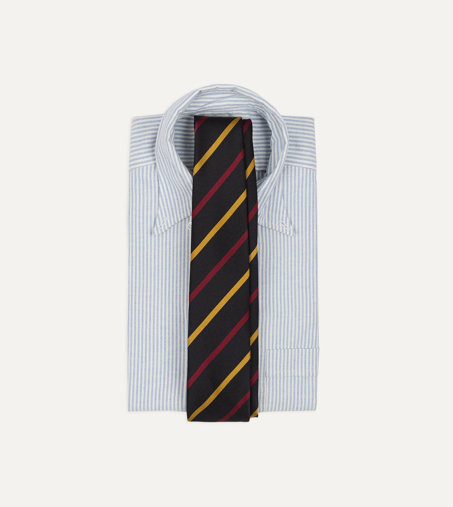 Navy, Red and Yellow Line Stripe Repp Silk Cotton Tipped Tie