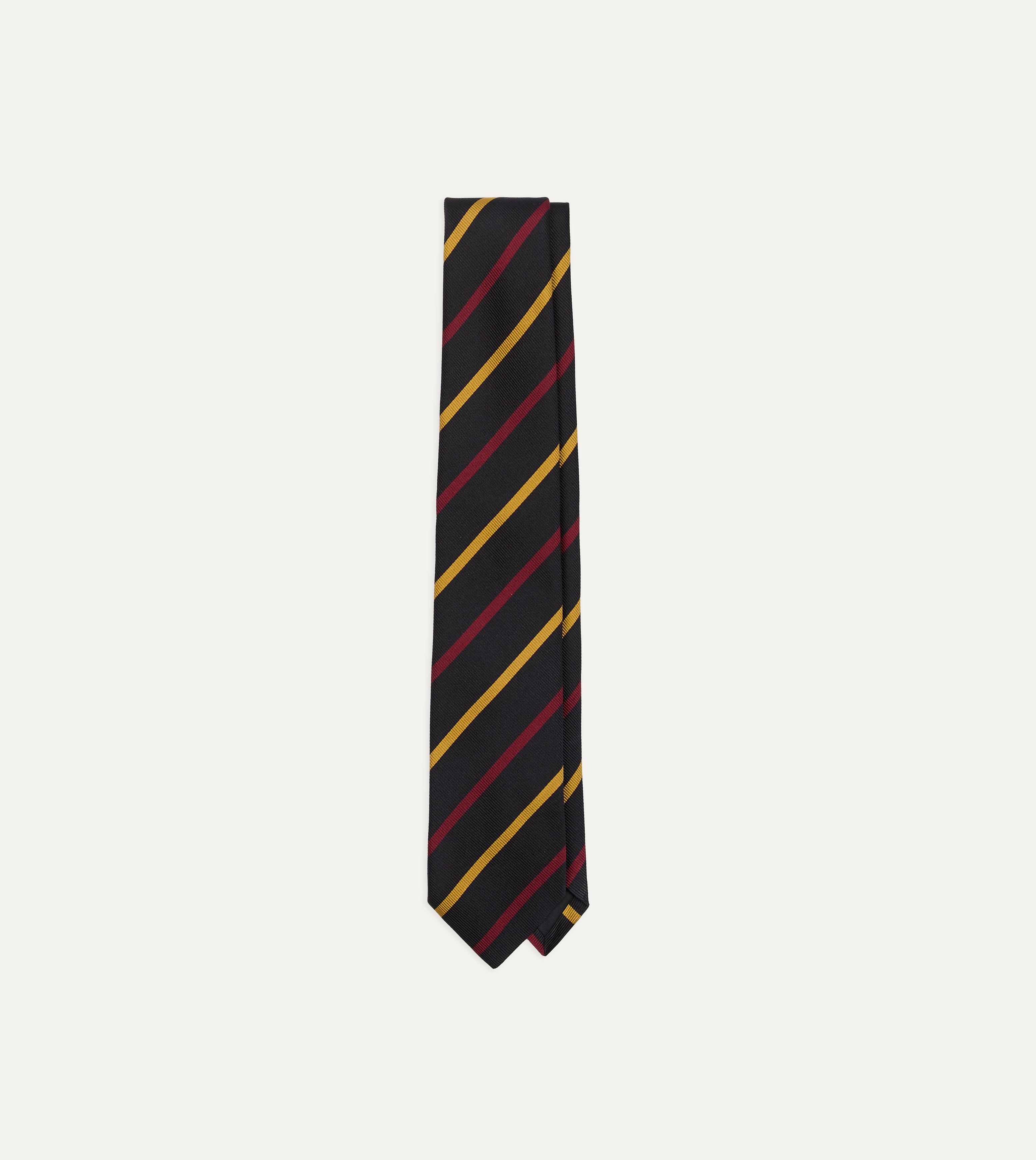 Navy, Red and Yellow Line Stripe Repp Silk Cotton Tipped Tie
