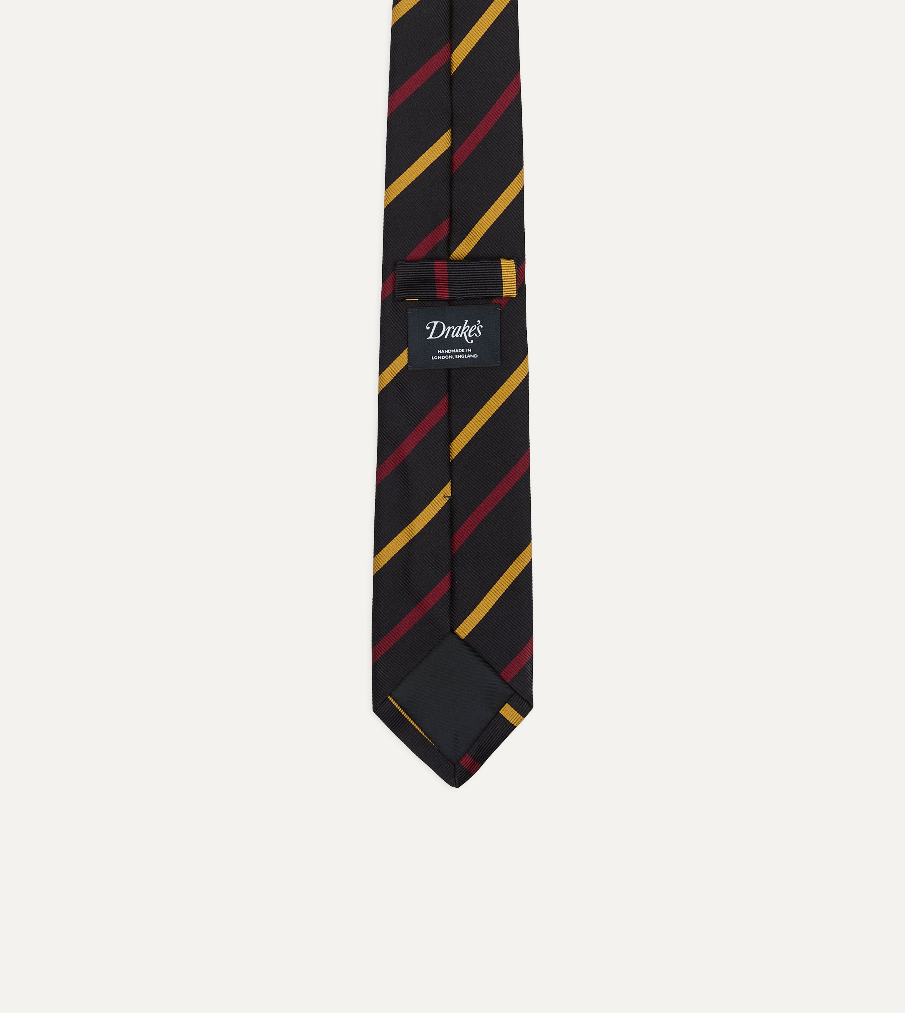 Navy, Red and Yellow Line Stripe Repp Silk Cotton Tipped Tie