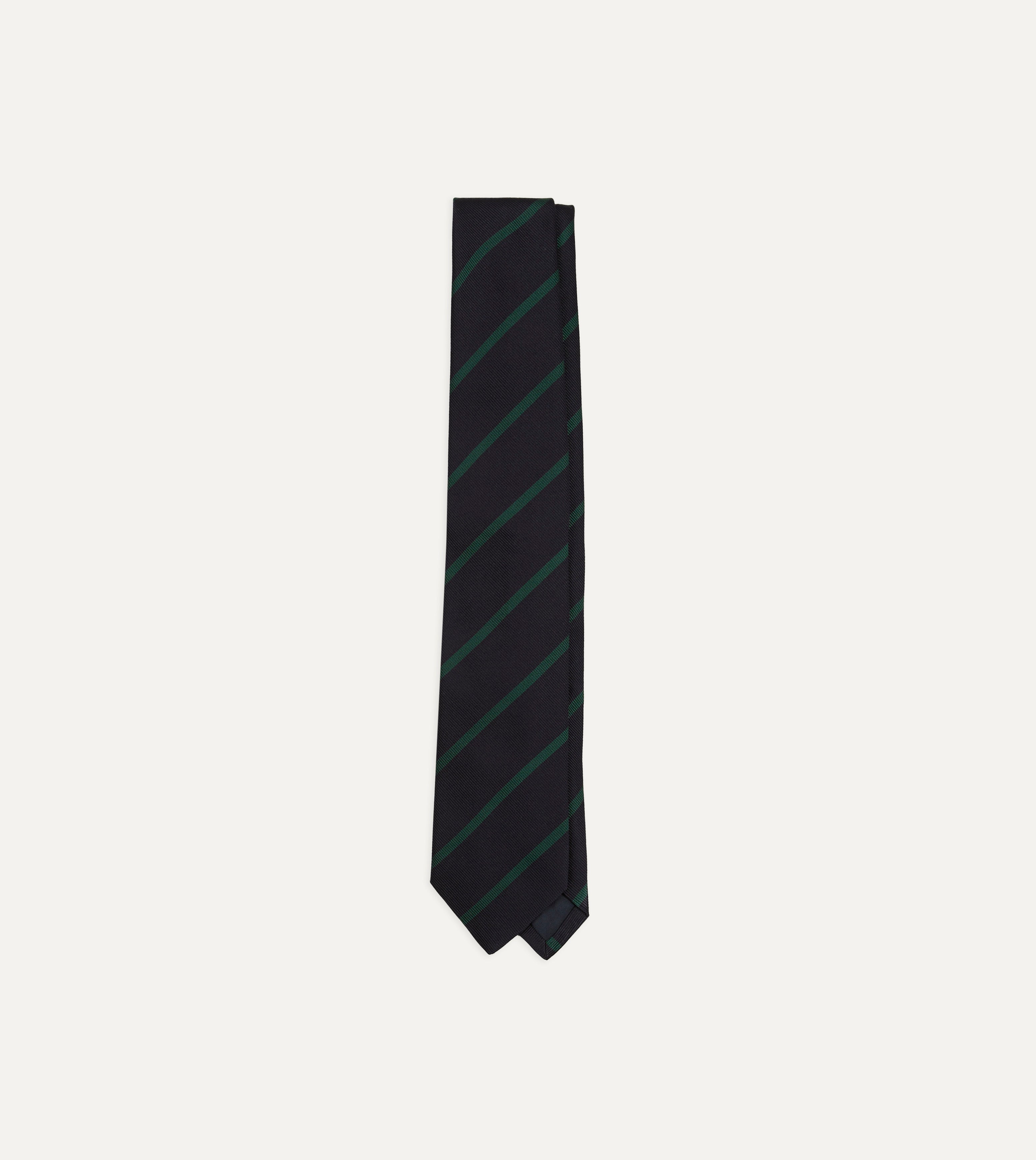 Navy and Green Line Stripe Repp Silk Tipped Tie