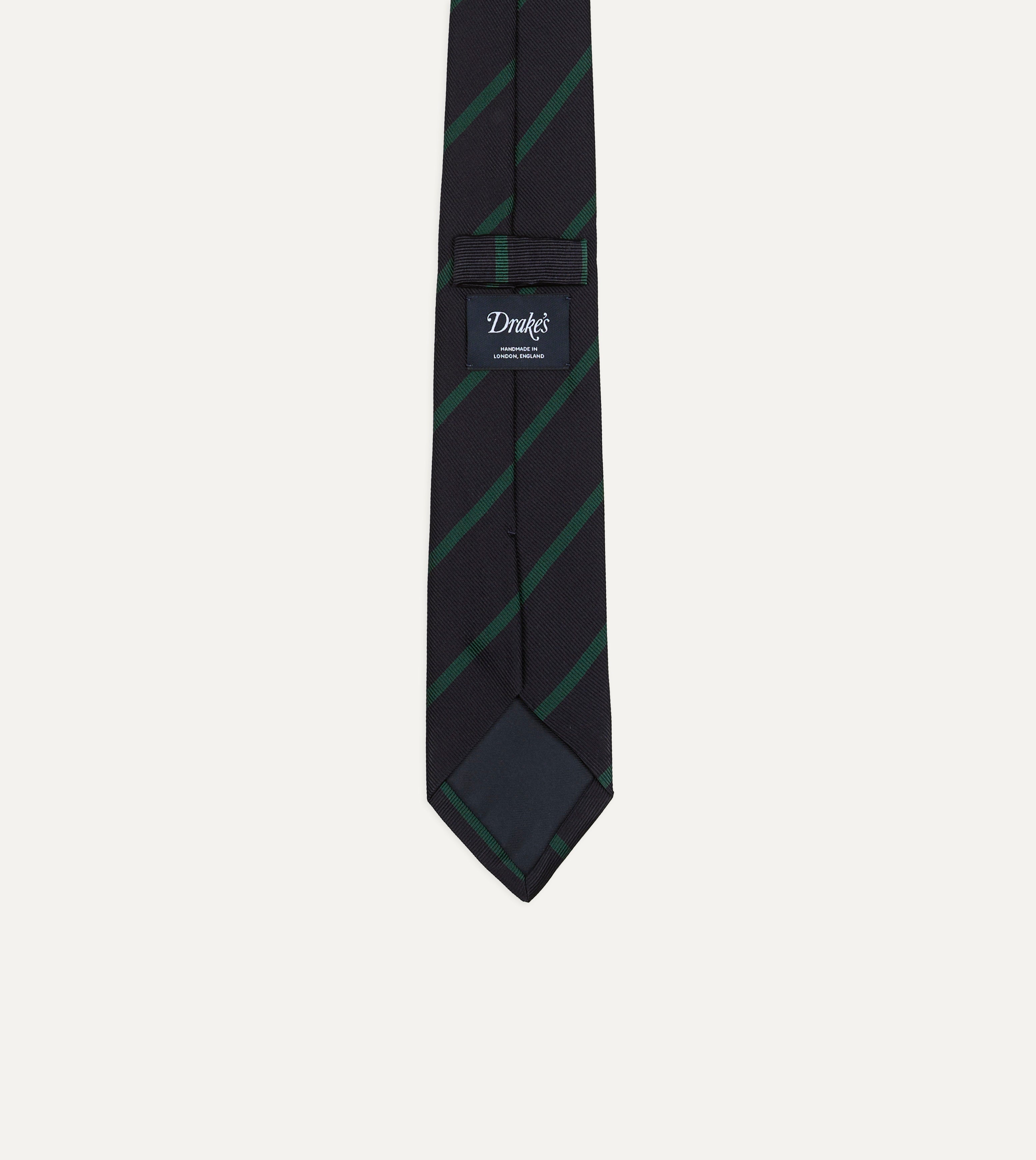 Navy and Green Line Stripe Repp Silk Tipped Tie