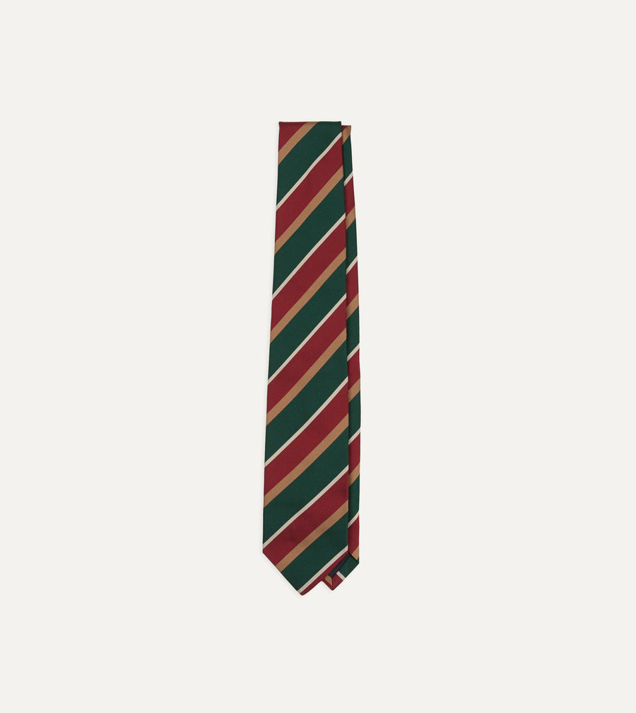 Green, Red and Gold Multi Stripe Silk Tipped Tie