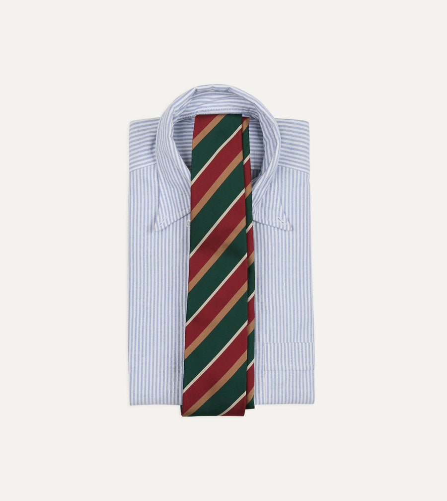 Green, Red and Gold Multi Stripe Silk Tipped Tie