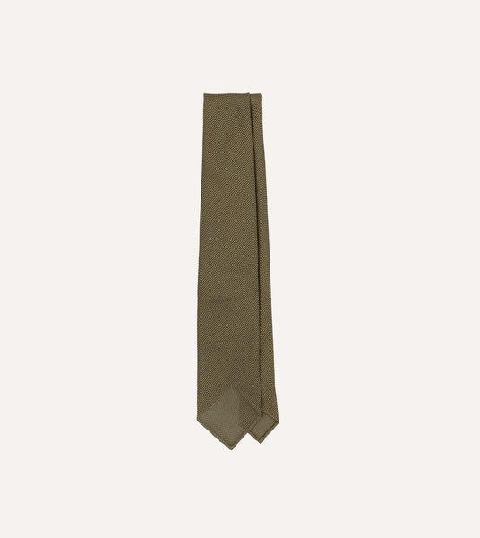 Khaki Green Fine Woven Grenadine Silk Hand Rolled Tie – Drakes US