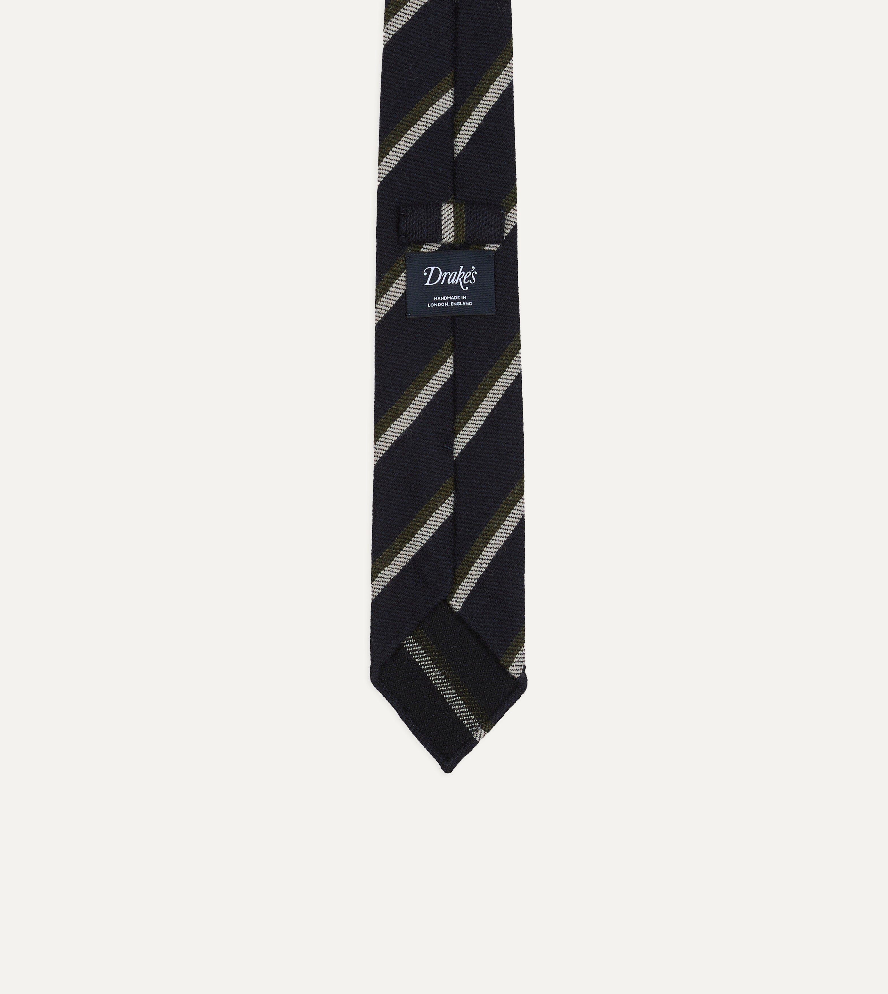 Navy, White and Green Sandwich Stripe Hand Rolled Shetland Wool Tie