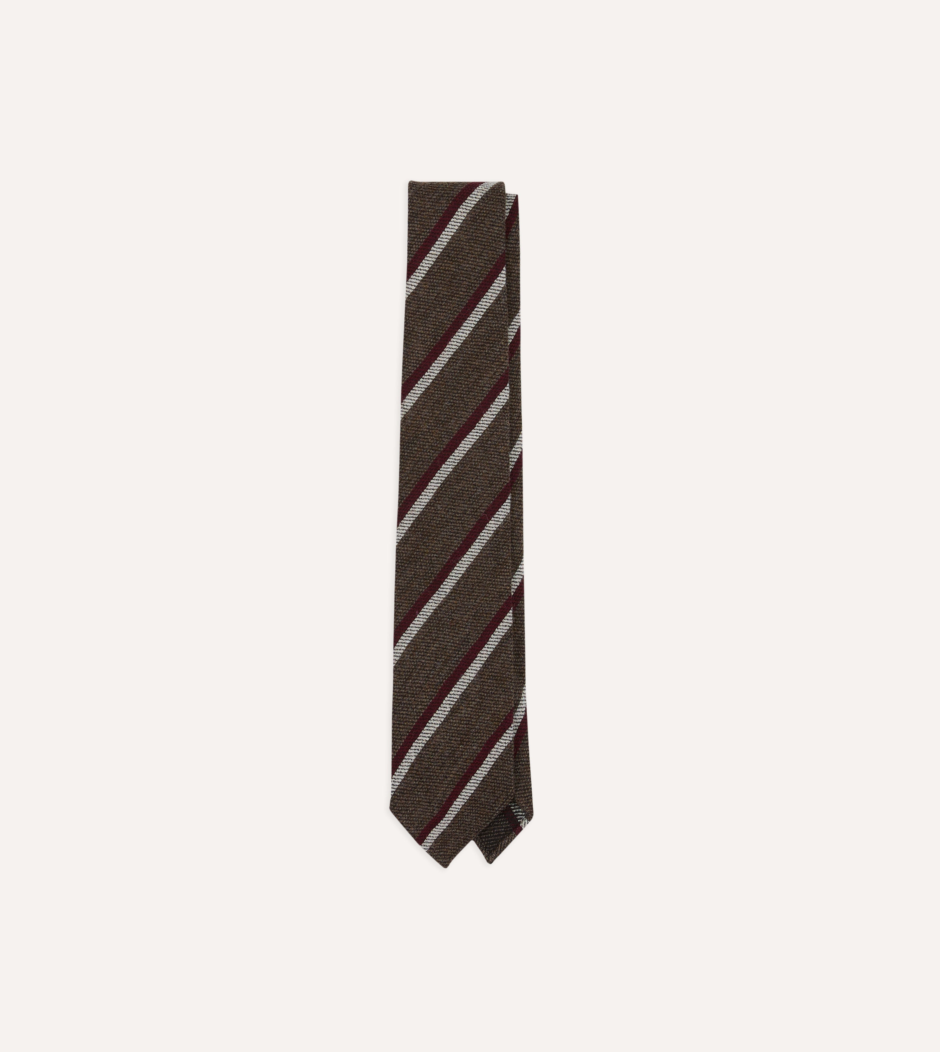 Brown, Red and White Sandwich Stripe Hand Rolled Shetland Wool Tie