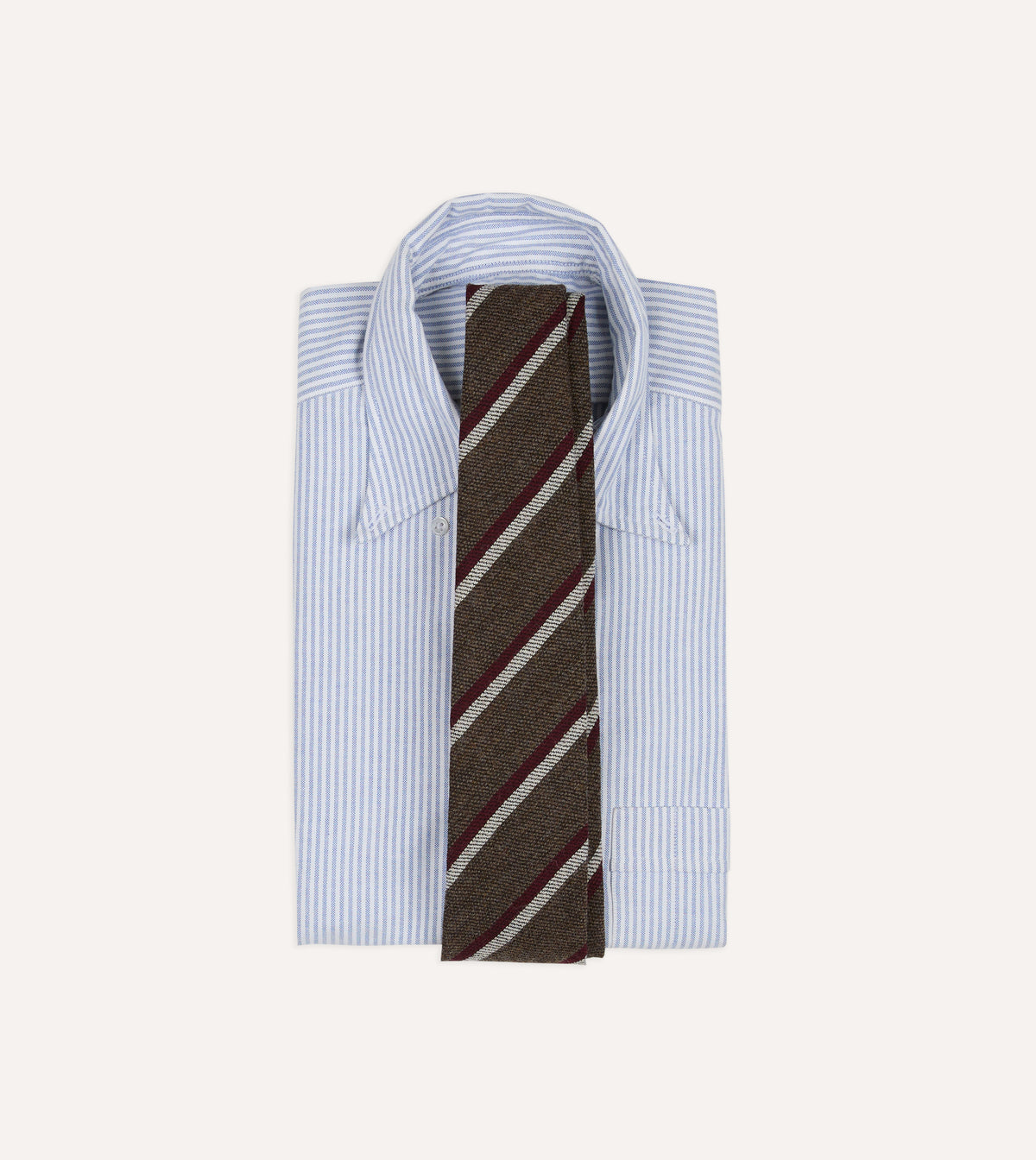 Brown, Red and White Sandwich Stripe Hand Rolled Shetland Wool Tie