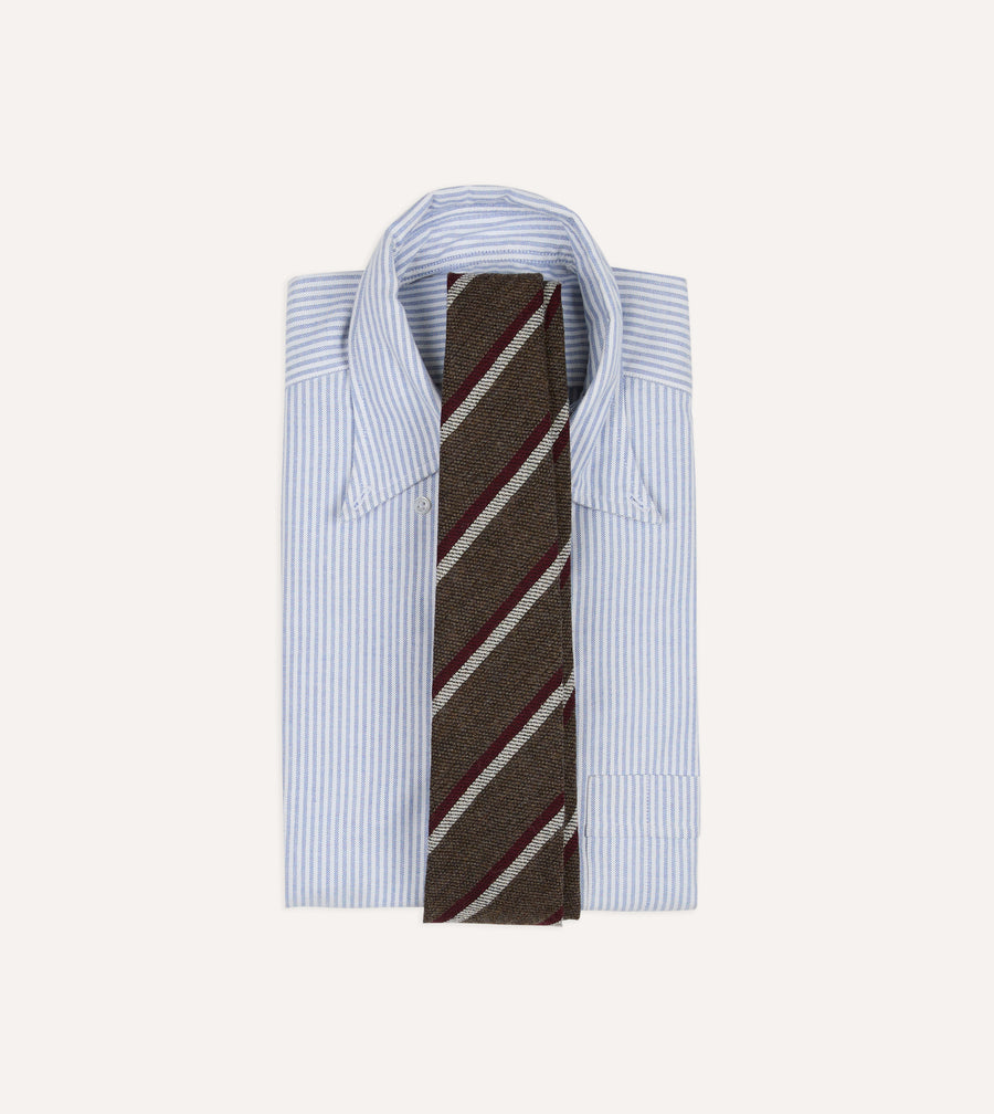 Brown, Red and White Sandwich Stripe Hand Rolled Shetland Wool Tie