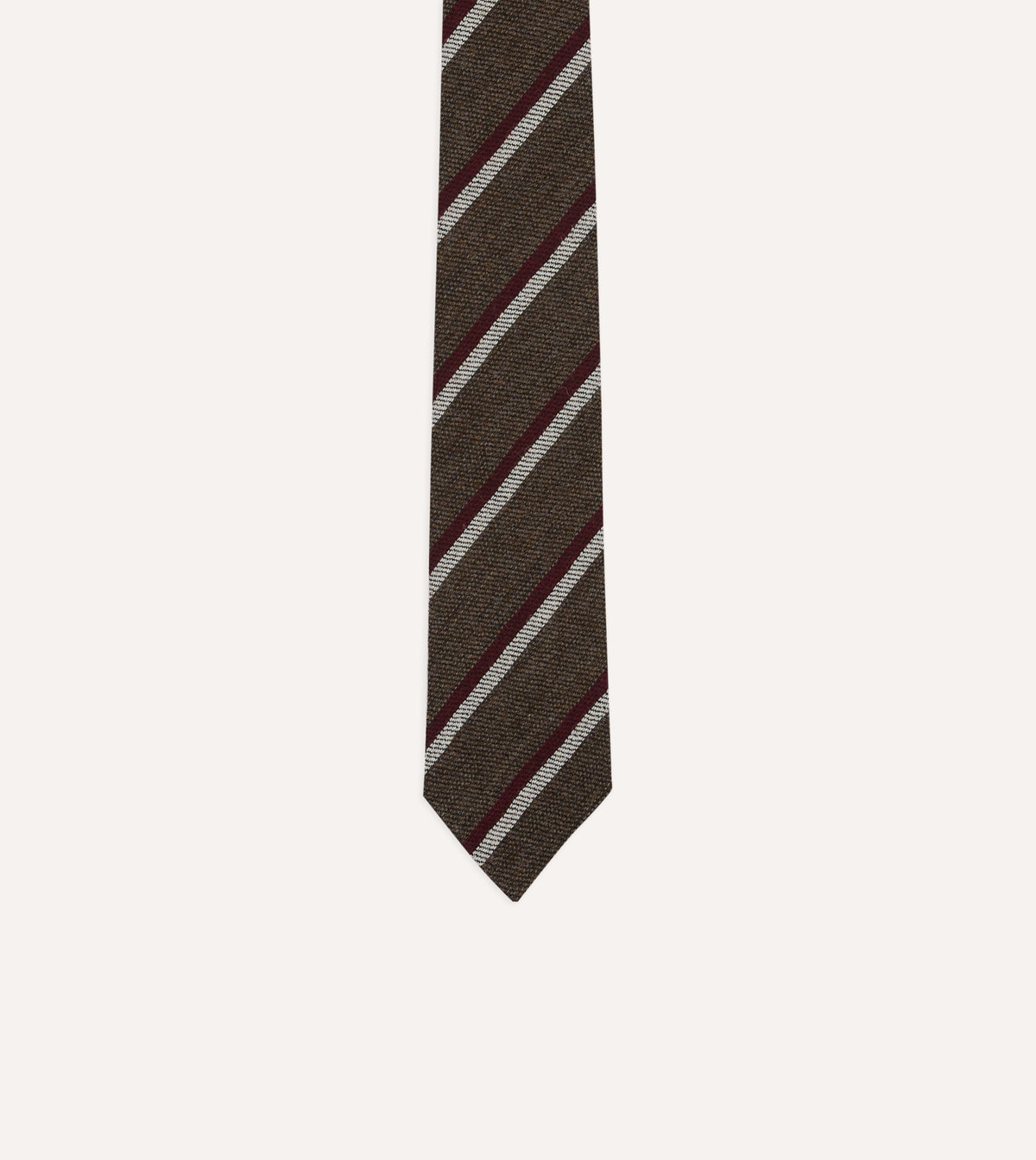 Brown, Red and White Sandwich Stripe Hand Rolled Shetland Wool Tie