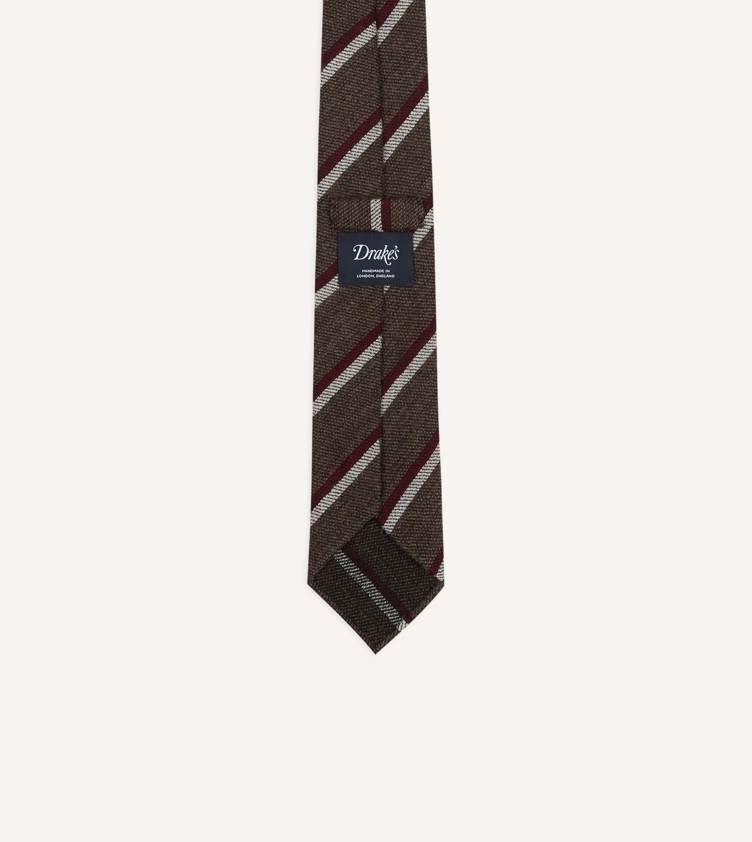 Brown, Red and White Sandwich Stripe Hand Rolled Shetland Wool Tie