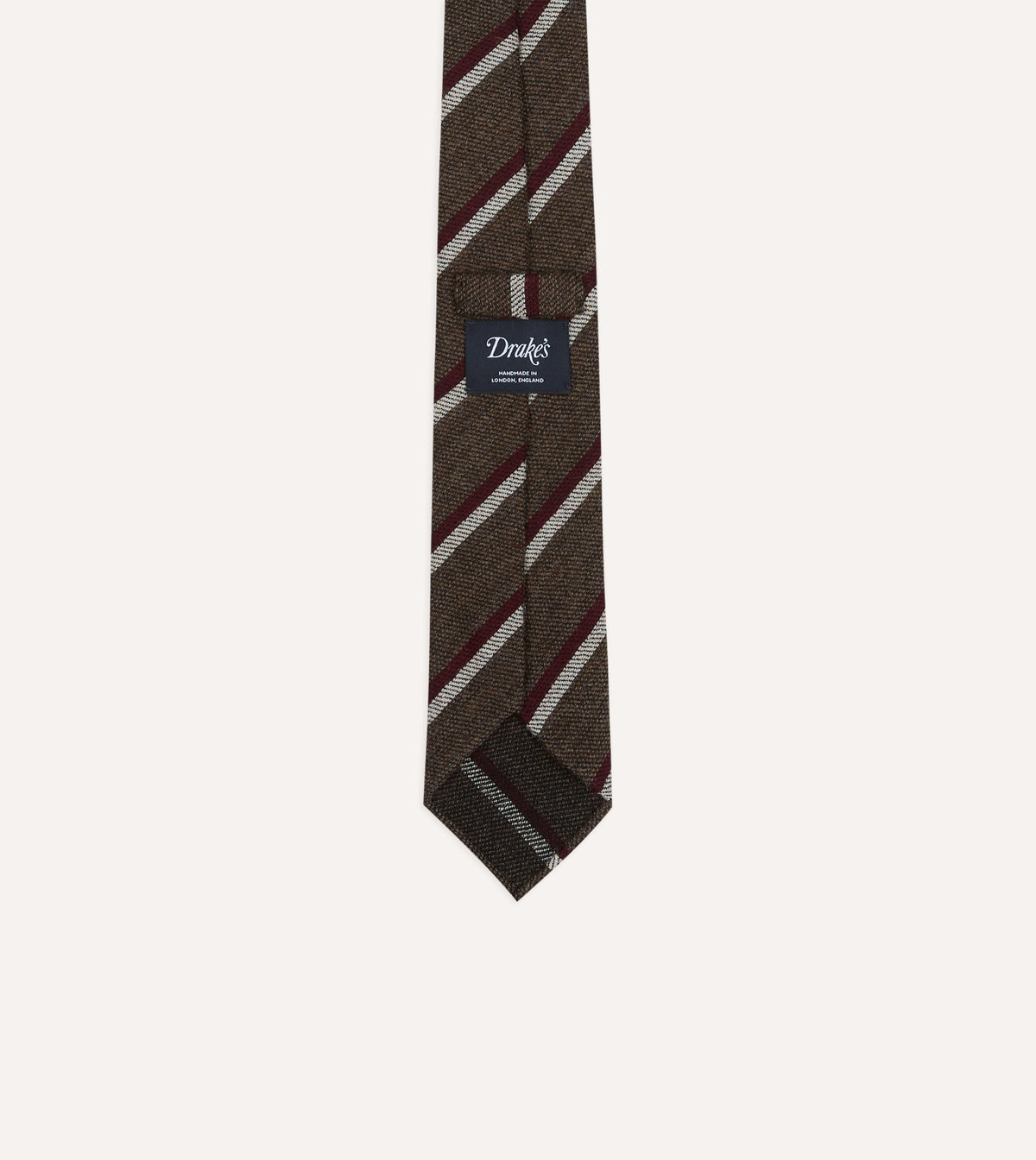 Brown, Red and White Sandwich Stripe Hand Rolled Shetland Wool Tie