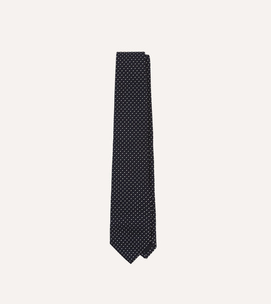 Navy and White Stitching Woven Grenadine Silk Tipped Tie – Drakes US