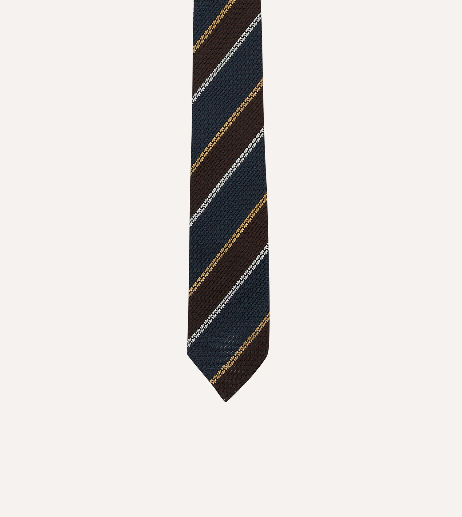 Navy, White and Brown Stripe Hand Rolled Silk Grenadine Tie