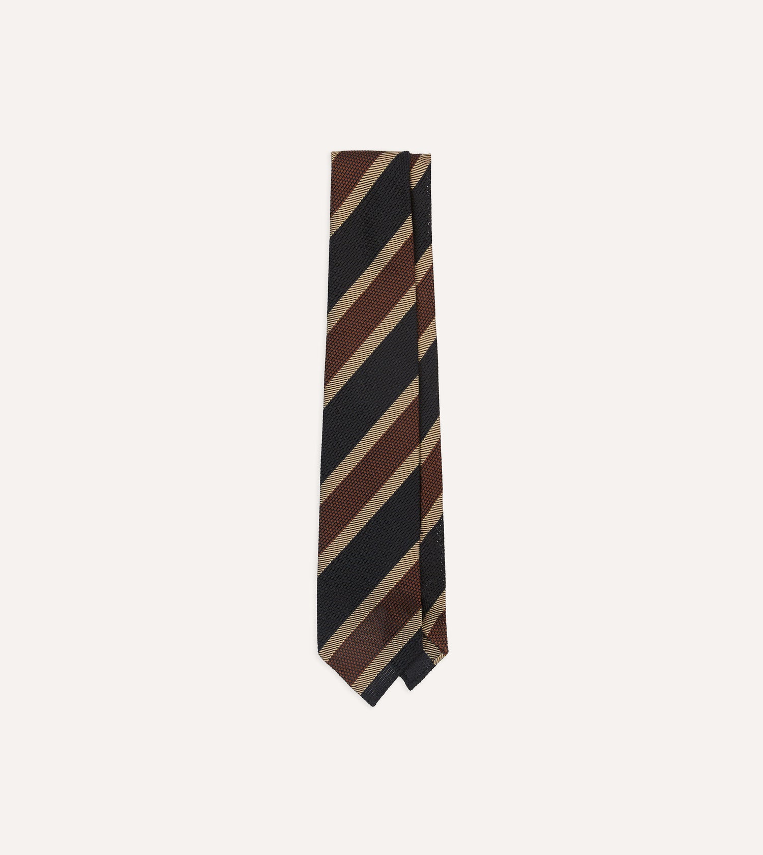 Black and Brown Multi Stripe Hand Rolled Silk Grenadine Tie