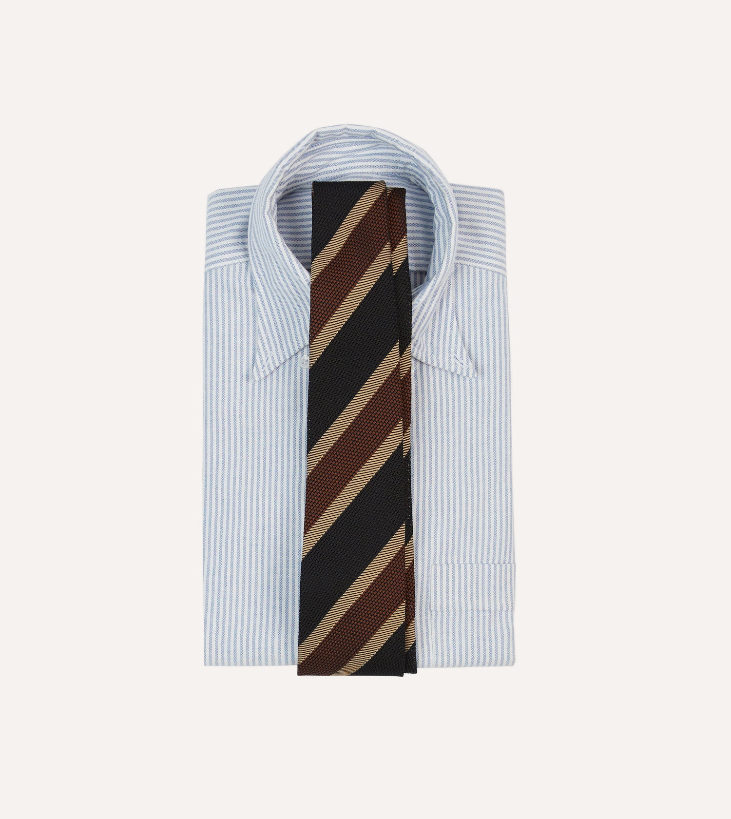 Black and Brown Multi Stripe Hand Rolled Silk Grenadine Tie