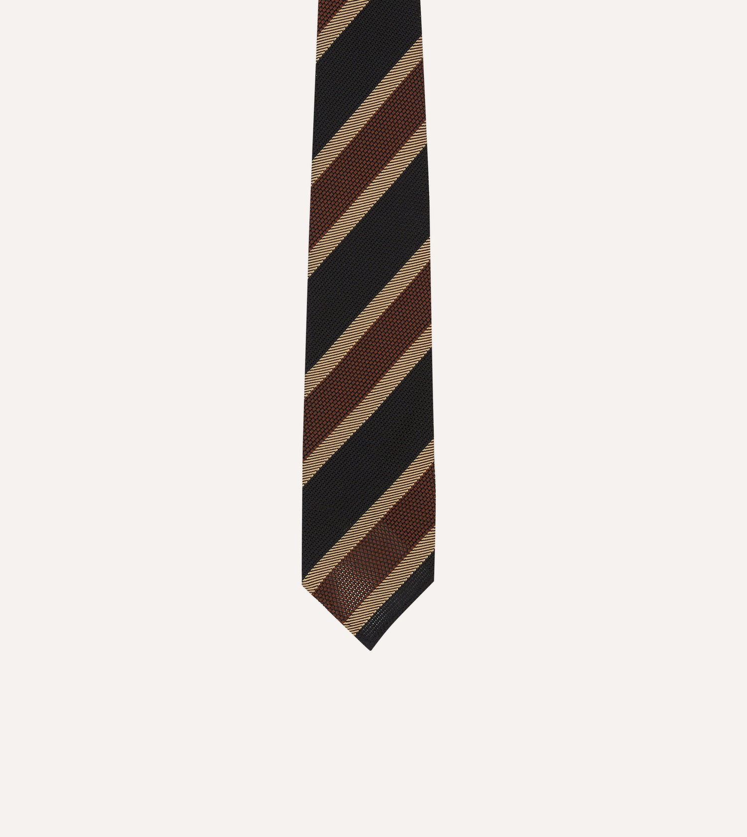 Black and Brown Multi Stripe Hand Rolled Silk Grenadine Tie