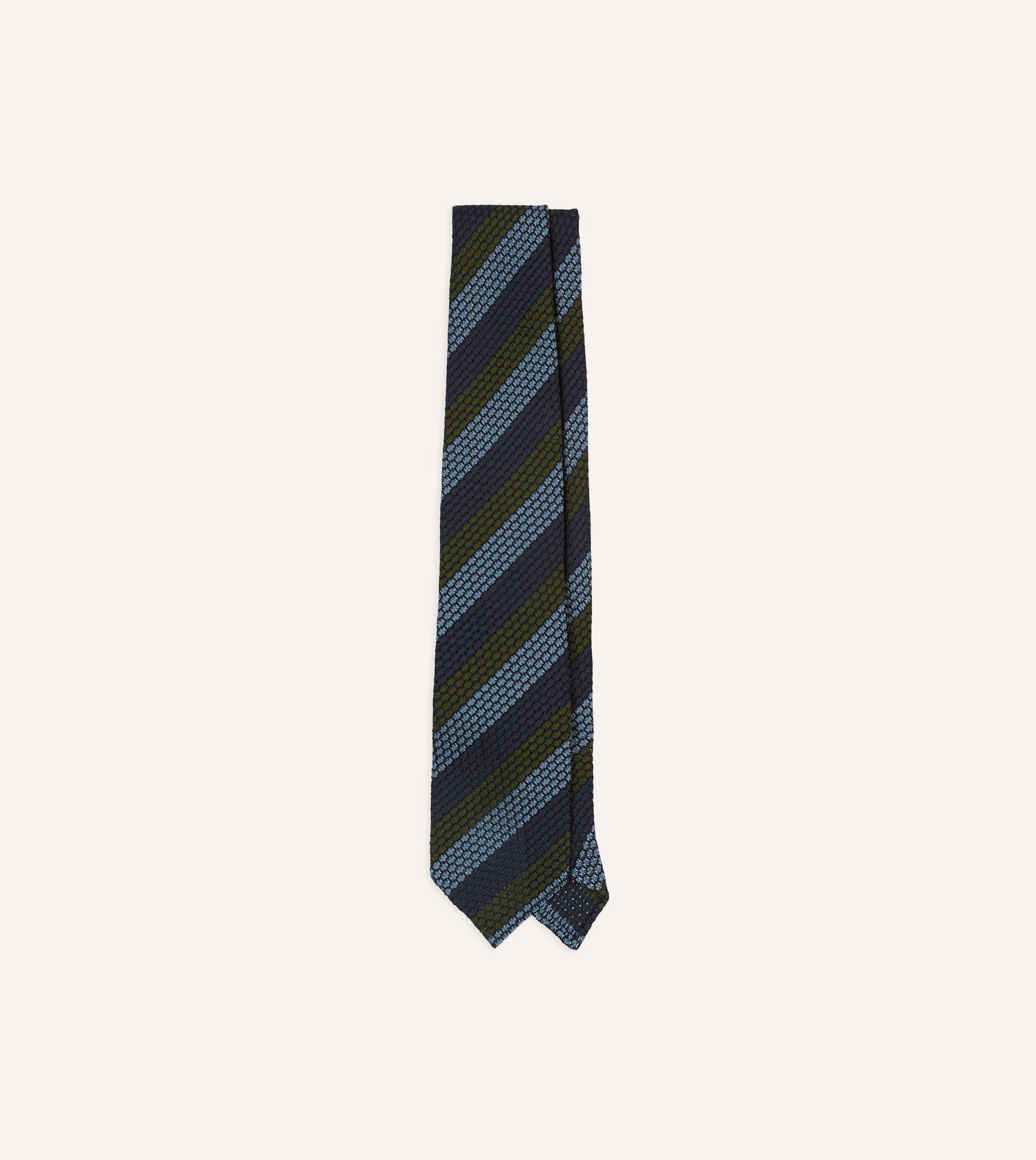 Navy, Green and Blue Block Stripe Hand Rolled Silk Grenadine Tie