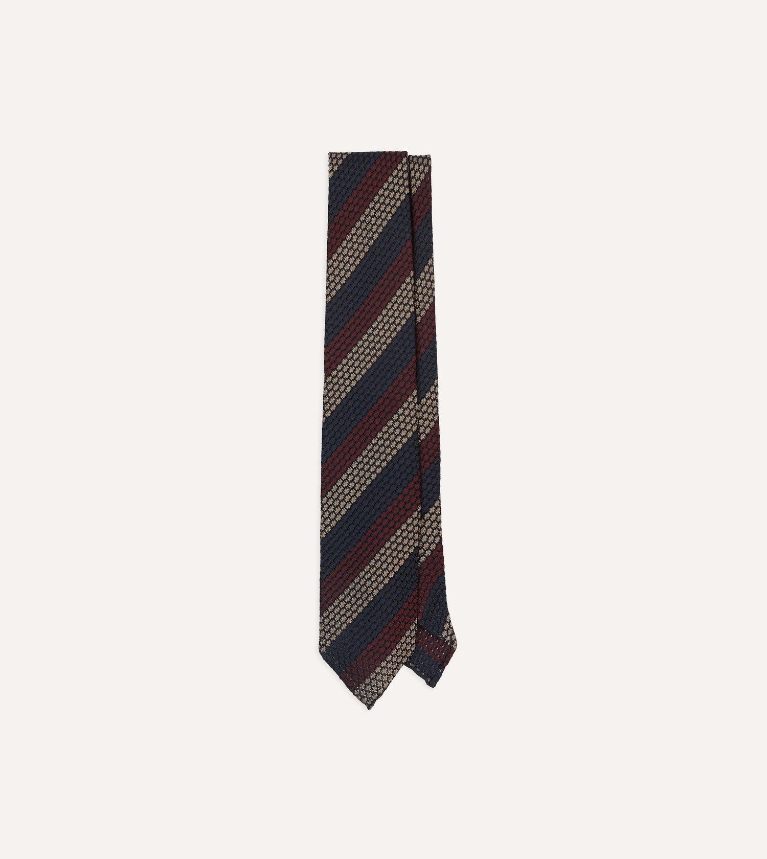 Navy, Red and Gold Block Stripe Hand Rolled Silk Grenadine Tie