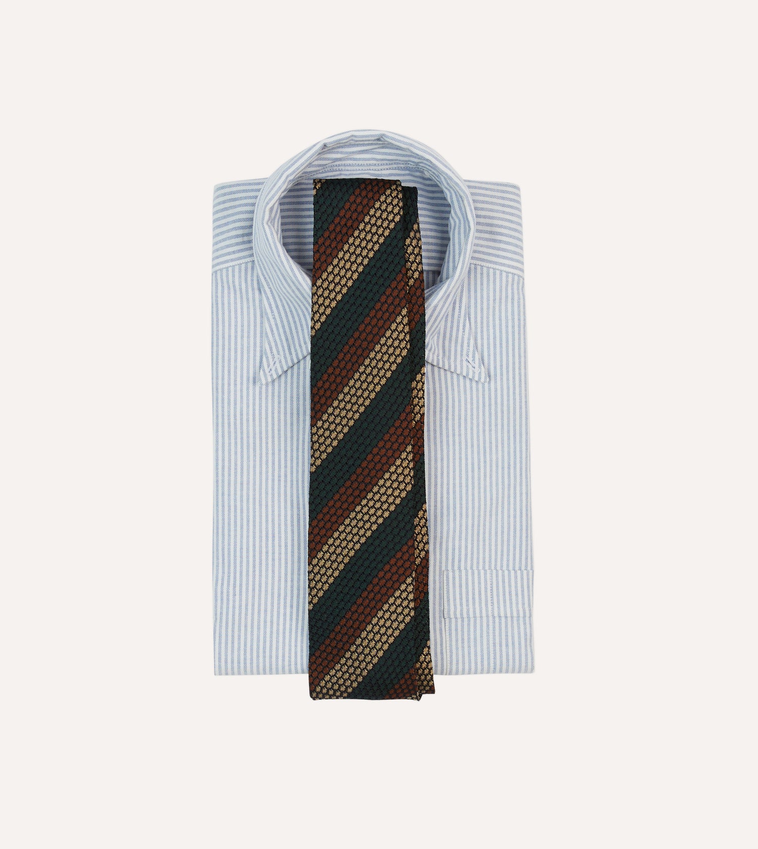 Green, Red and Gold Block Stripe Hand Rolled Silk Grenadine Tie